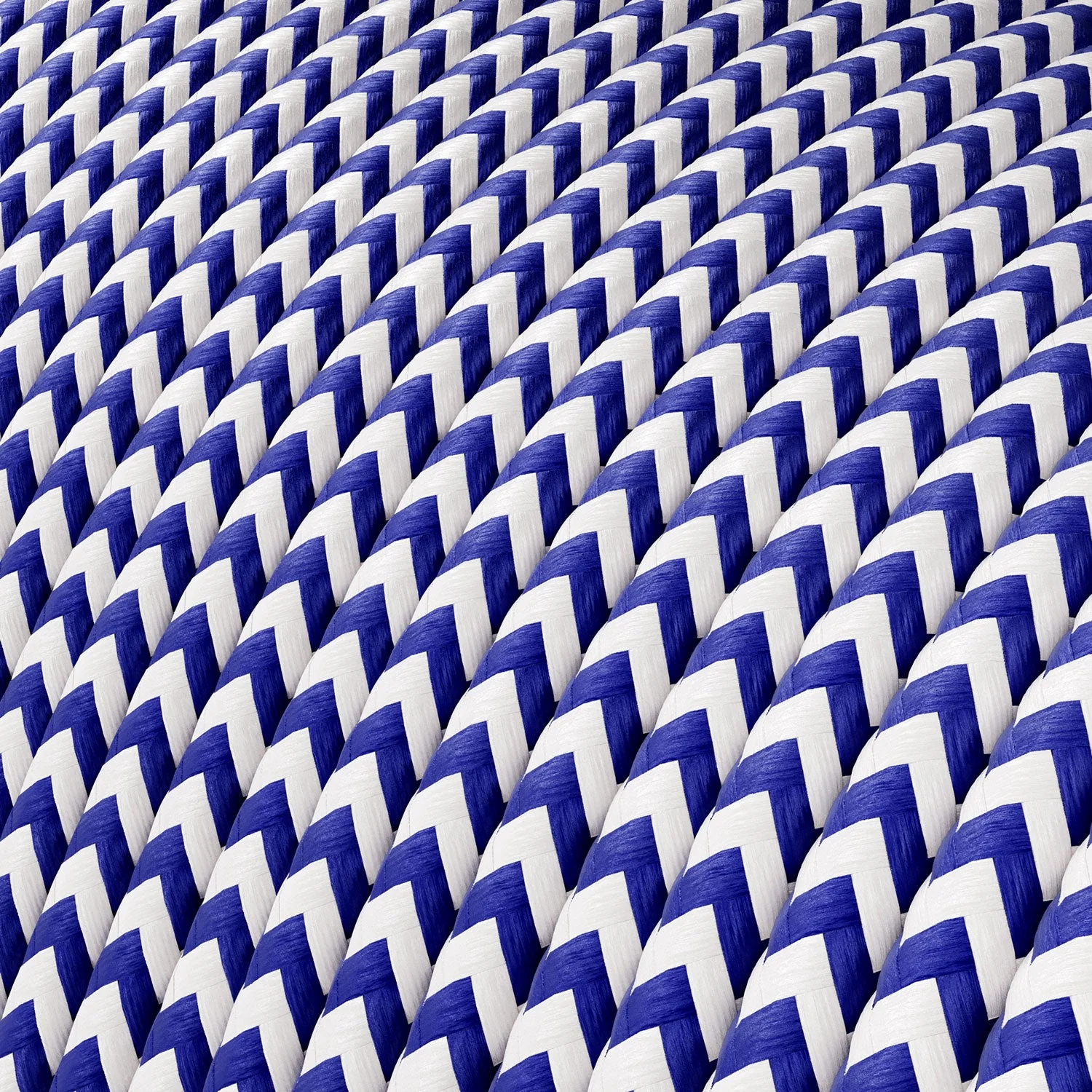 Niedervolt-Stromkabel, ummantelt mit Stoff in Seideneffekt ZigZag Weiß und Blau RZ12 - Image 2