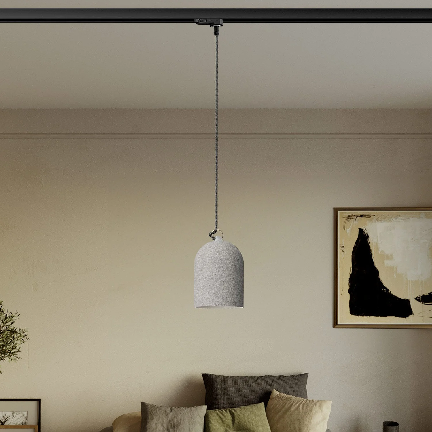 Schienenpendel mit Mini-Campana-Lampenschirm aus Keramik – Betonoptik - Image 2