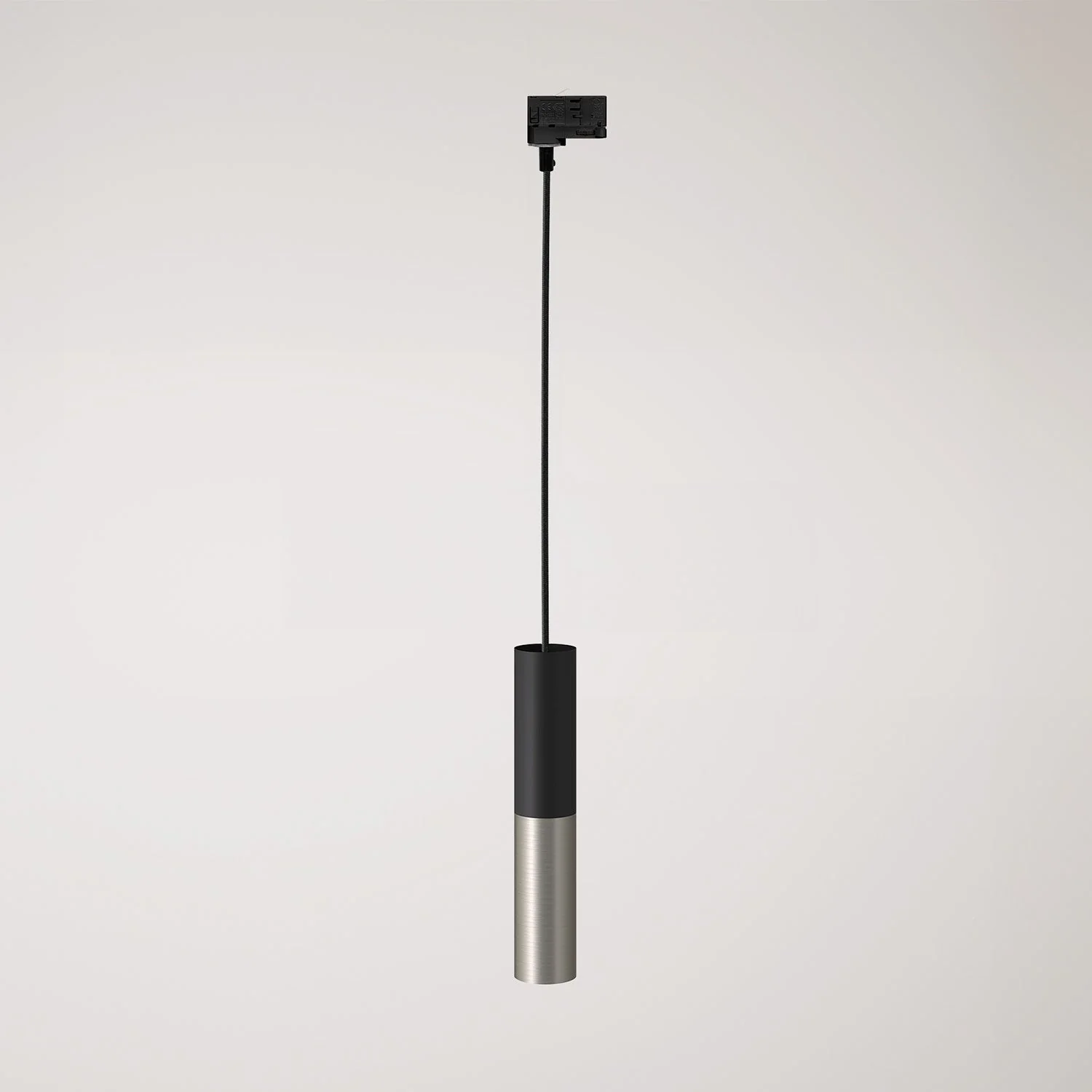 Pendelleuchte für Schiene mit Doppelschirm Tub-E14 – Schwarz & Satiniert Titan