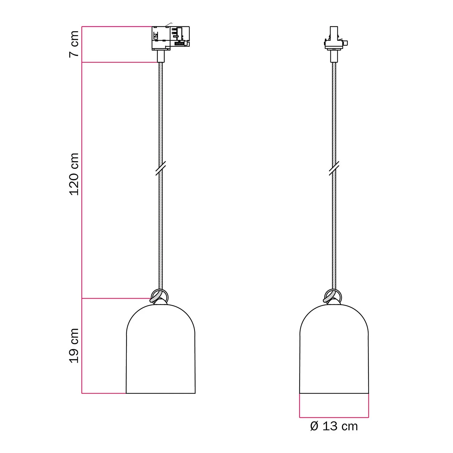 Schienenpendel mit Mini-Campana-Lampenschirm aus Keramik – Tafel-Schwarz - Image 6