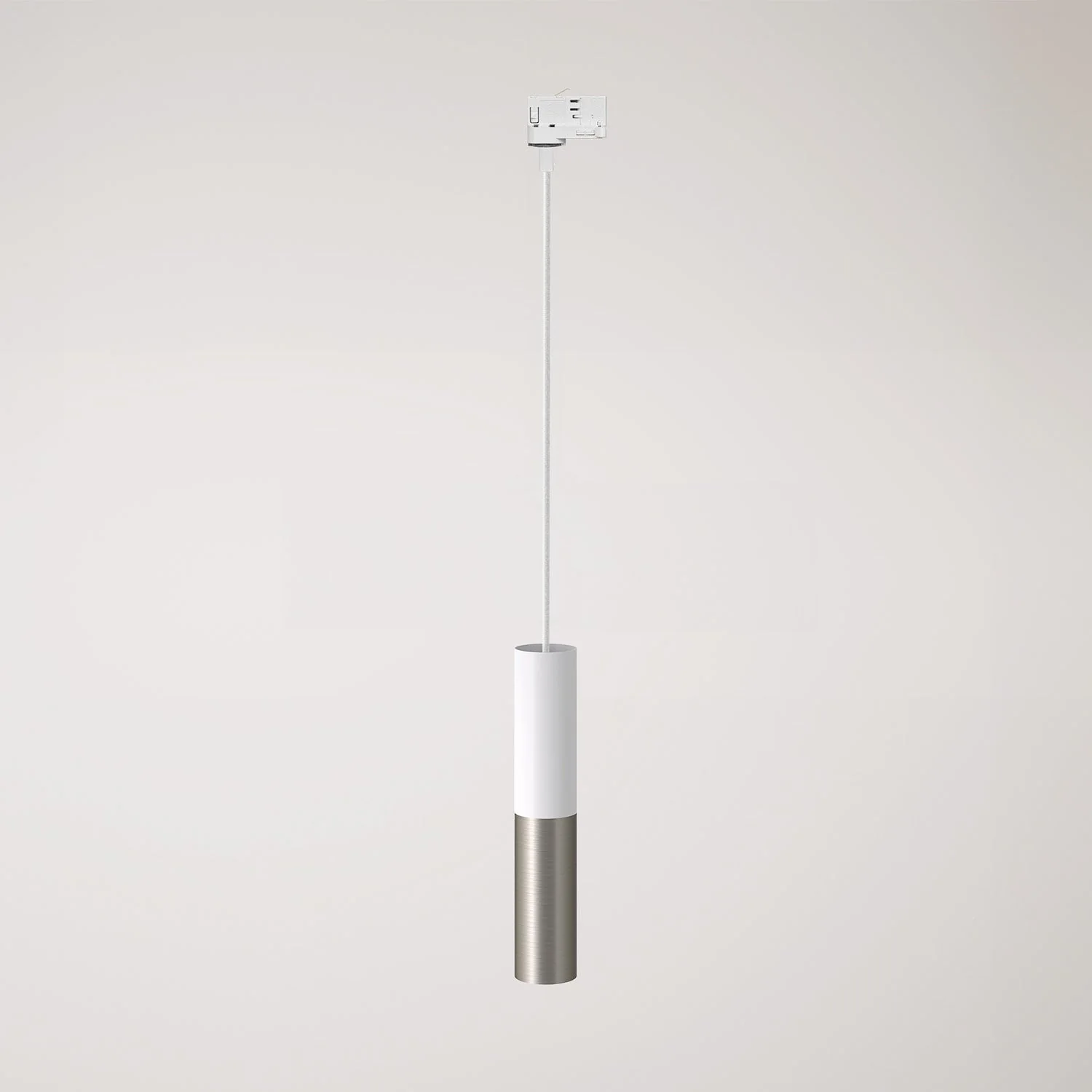 Pendelleuchte für Stromschienen mit Doppel-Lampenschirm Tub-E14 – Weiß und Satin-Titan