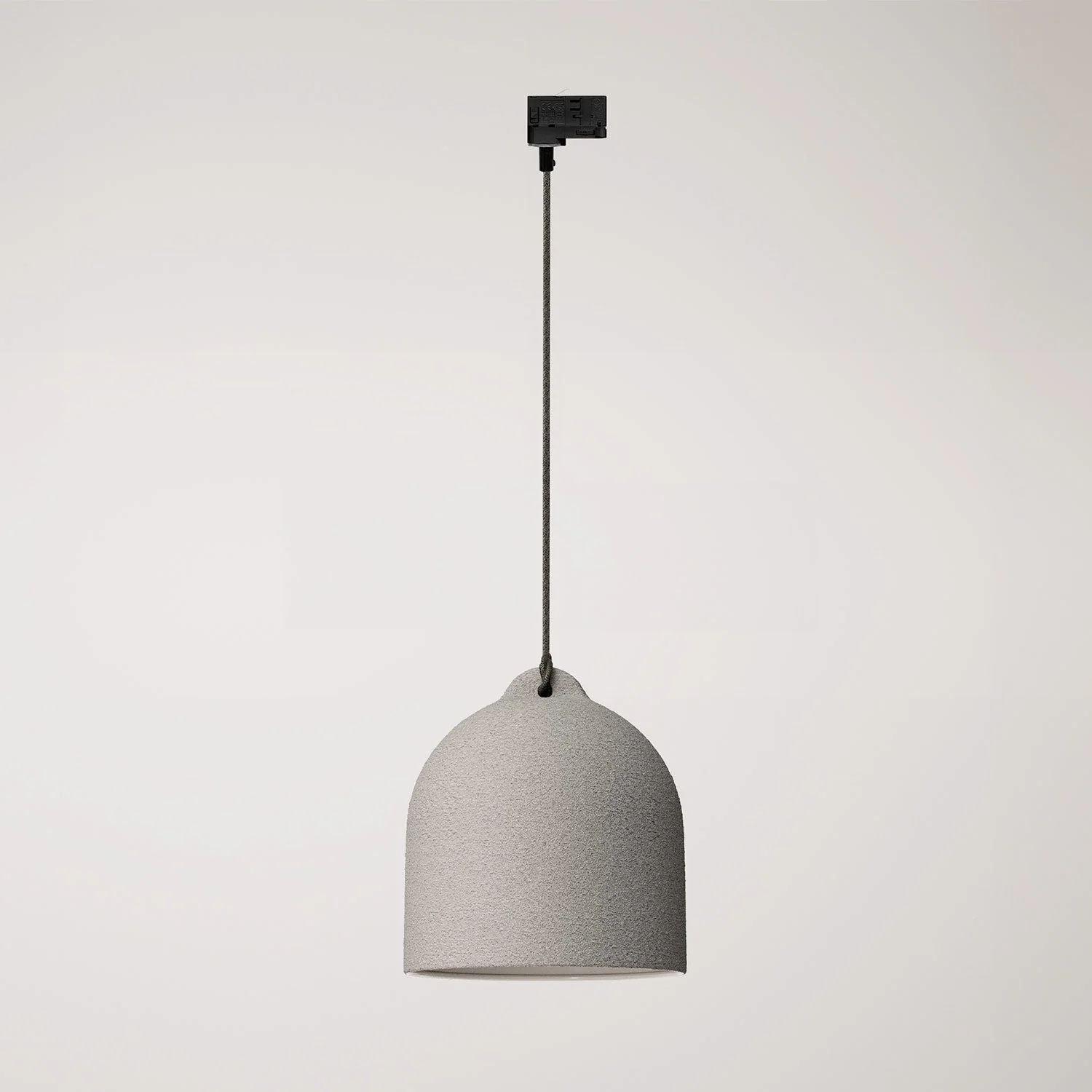 Stromschienen-Pendelleuchte mit Glocken-Lampenschirm M aus Keramik – Betonoptik
