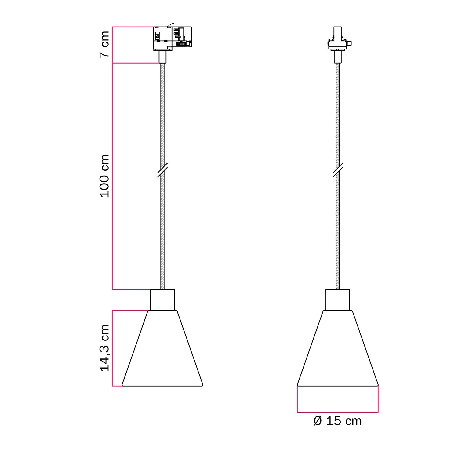 Pendelleuchte für Schienensysteme mit konischem Holzschirm – Satiniert Bronze - Image 6