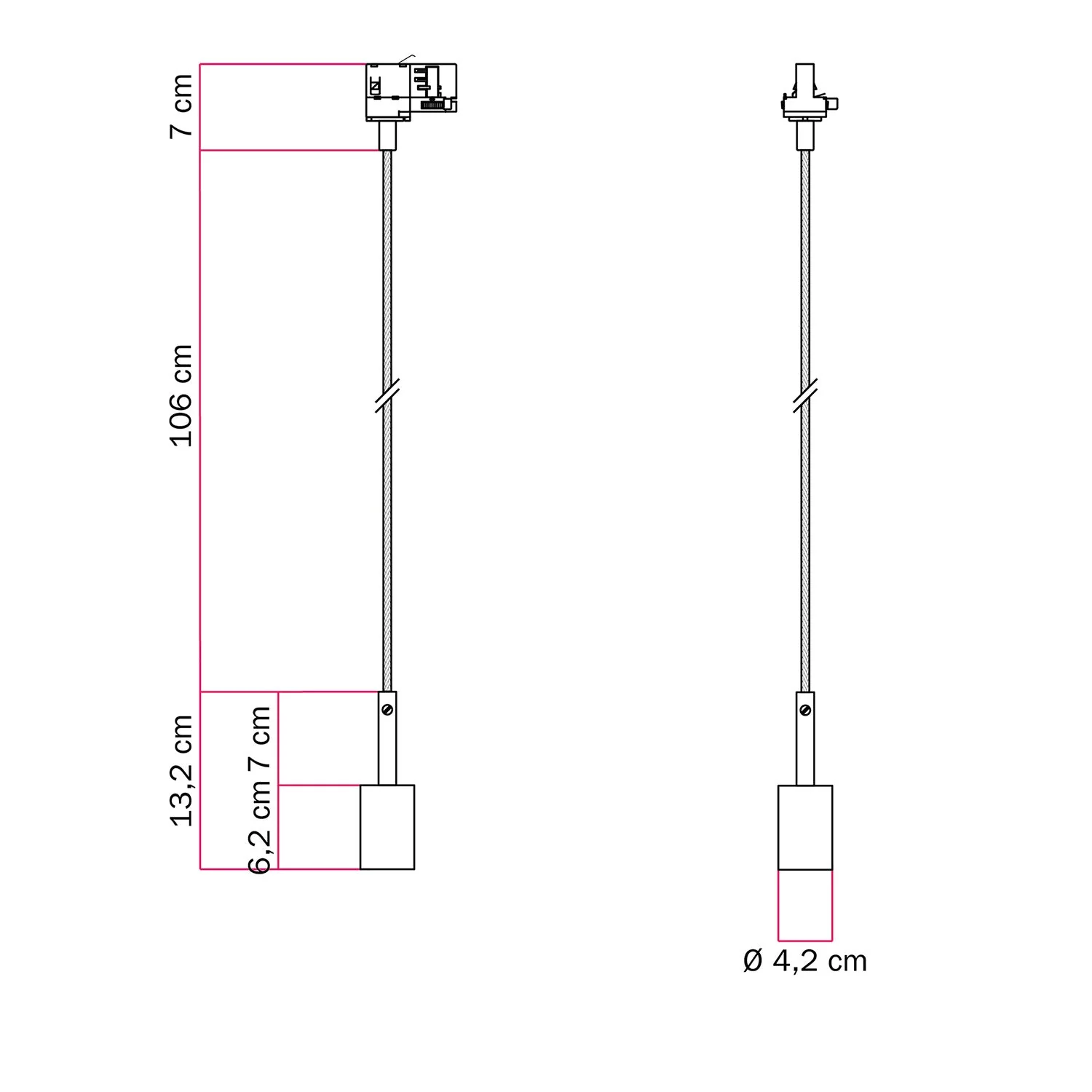 Pendelleuchte für Stromschiene mit zylindrischem Kabelzugentlaster 7cm - Schwarz - Image 6