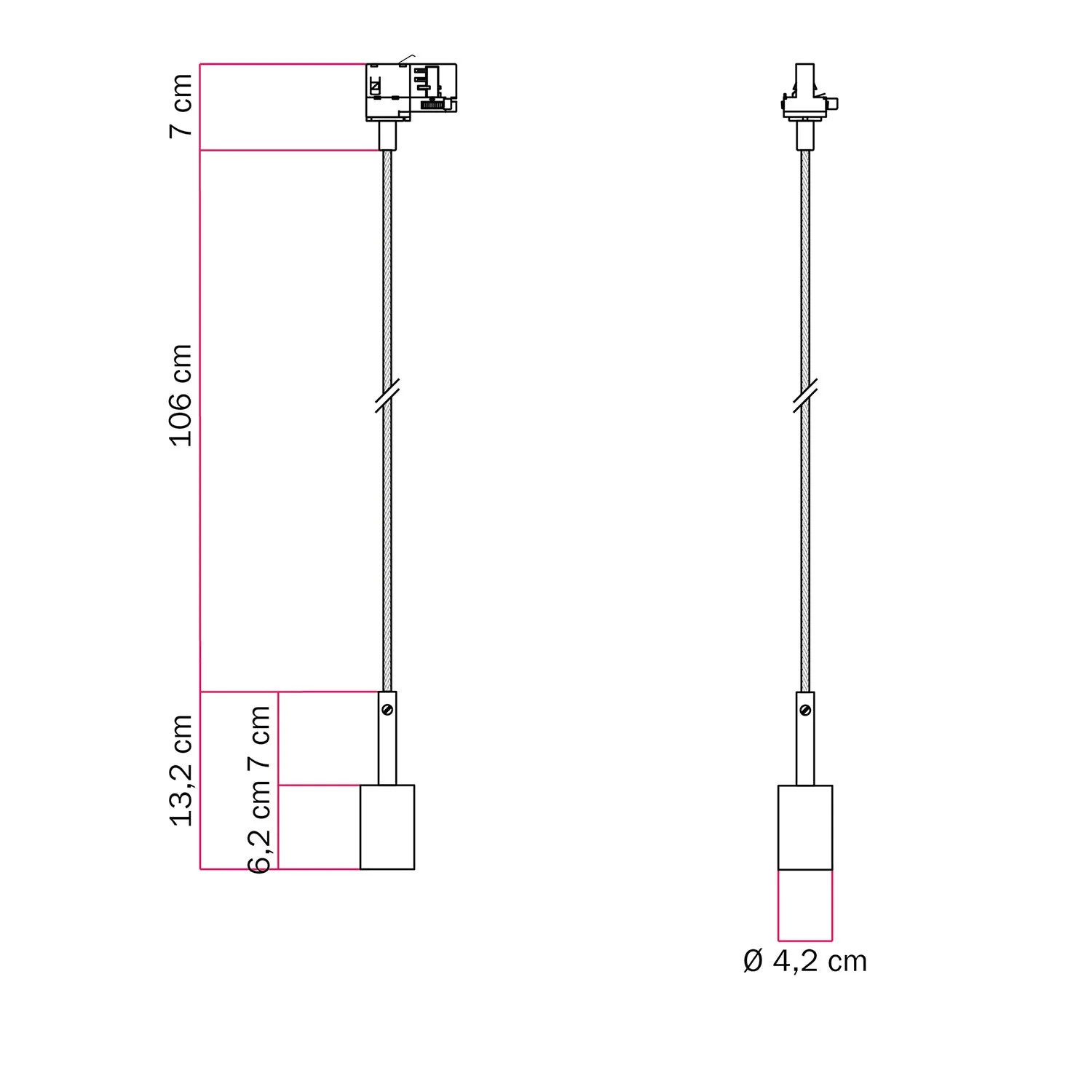 Pendelleuchte für Schienensystem mit 7cm Kabelverschraubung – Weiß - Image 6