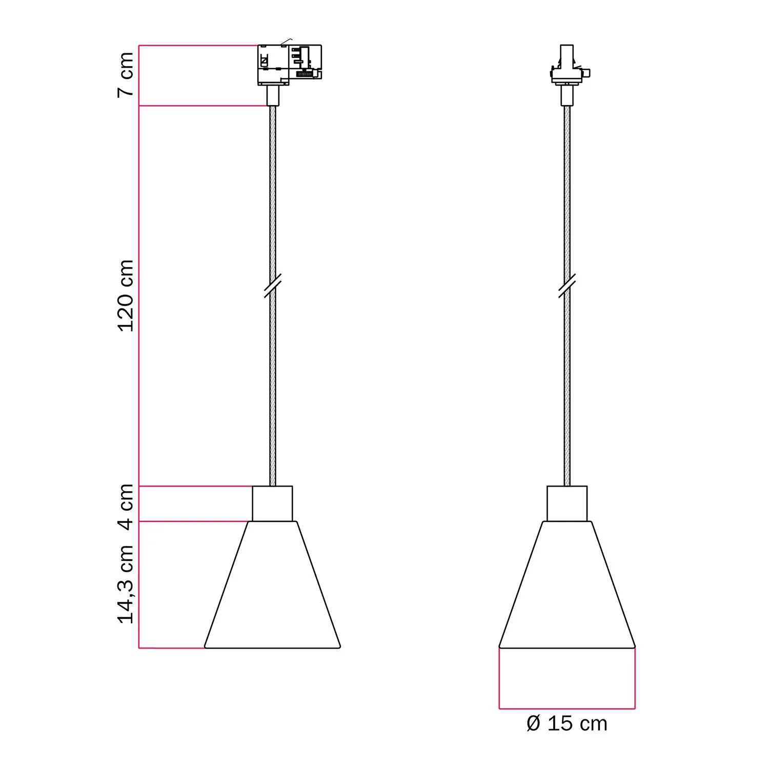 Pendelleuchte für Schienensystem mit konischem Lampenschirm aus Holz – Schwarz - Image 6