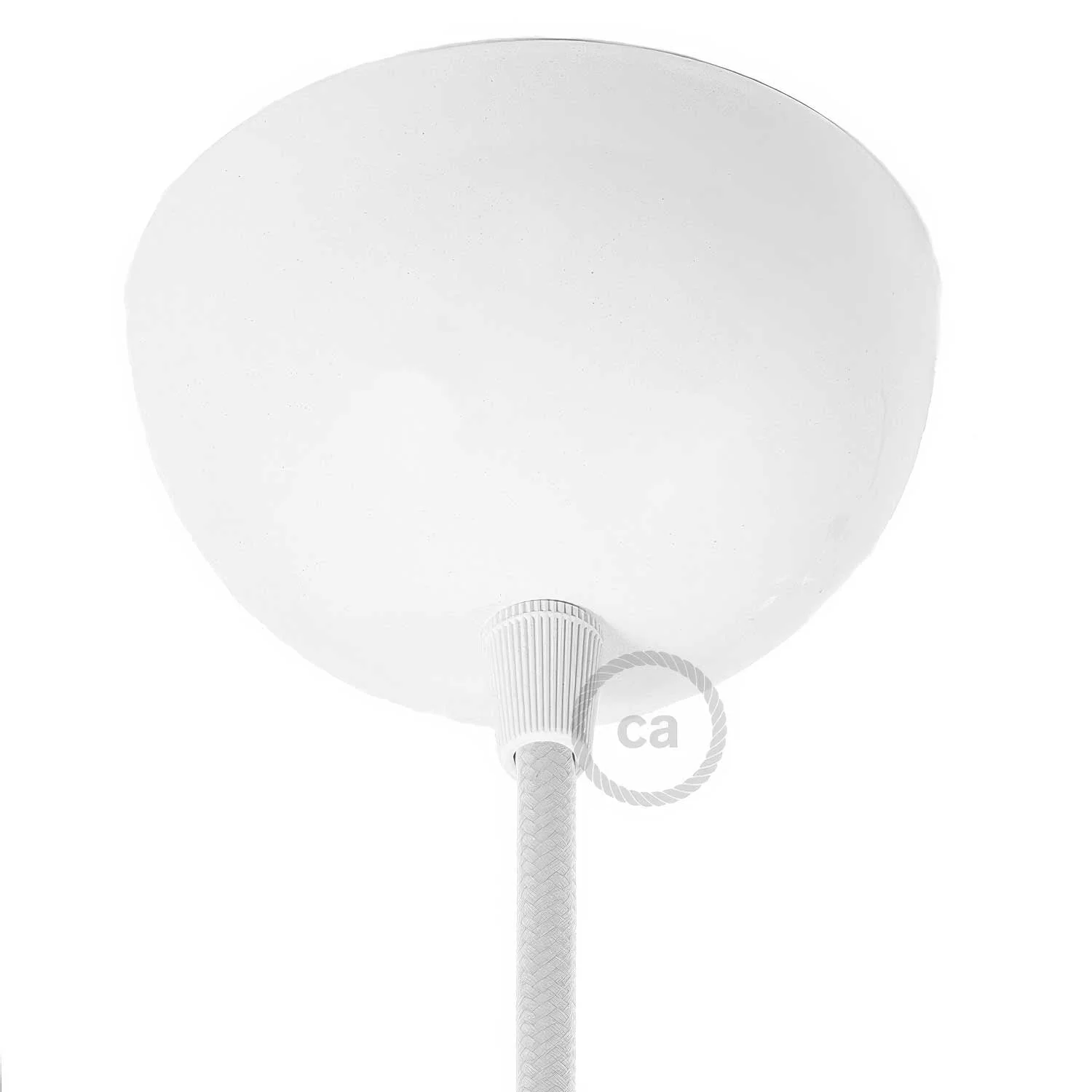 Pendelleuchte mit Textilkabel, Baldachin und halbkugelförmigem Lampenhalter aus Metall – Weiß - Image 2