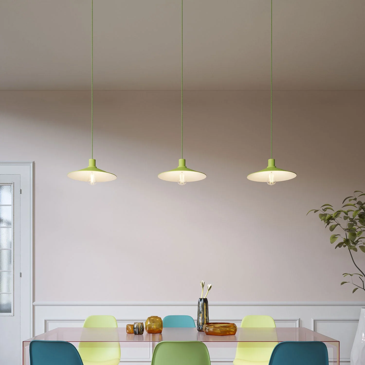Pendelleuchte mit Textilkabel, Swing Pastel Schirm und Metallakzenten – Wiesengrün - Image 2