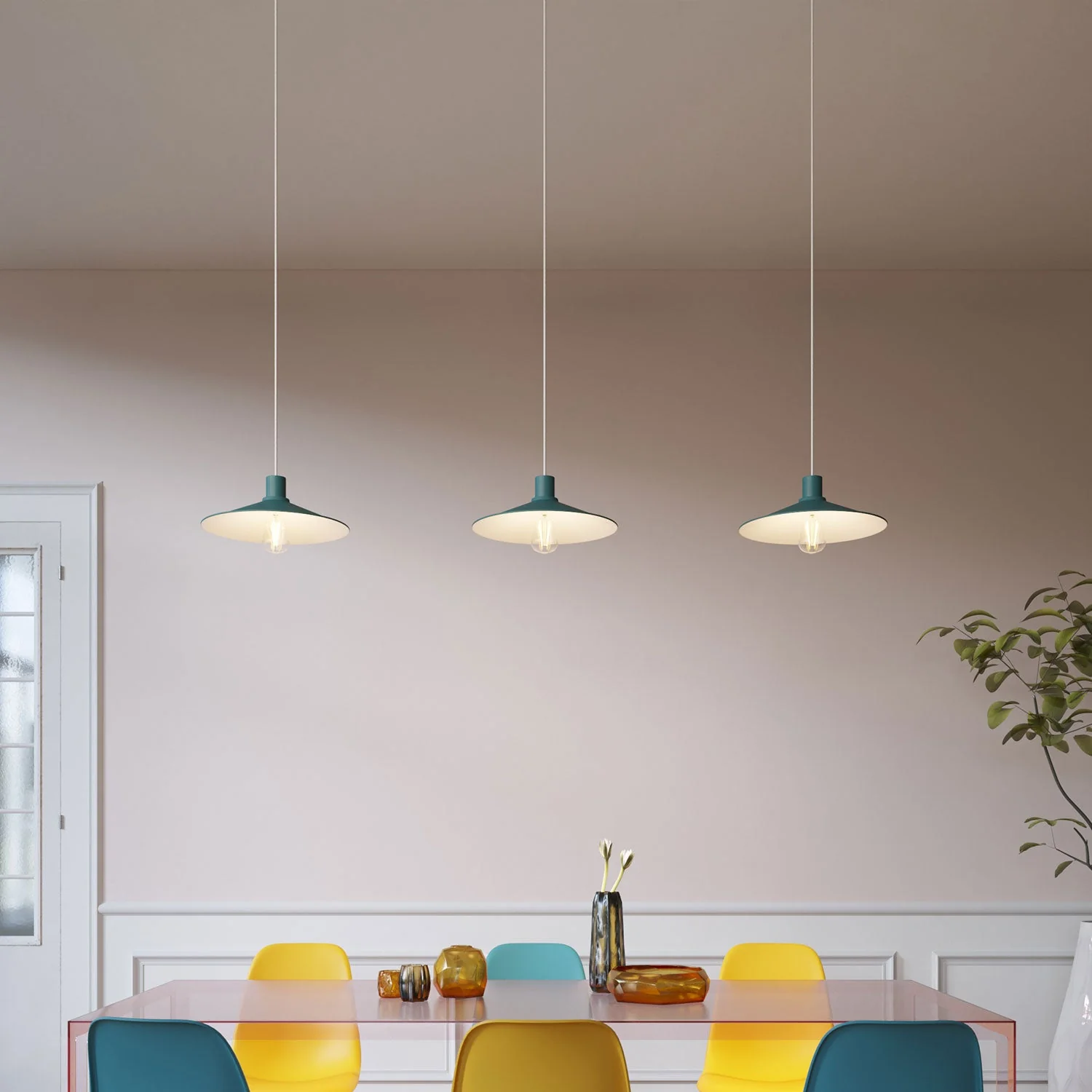 Pendelleuchte mit Textilkabel, Swing Pastell Schirm und Metallakzenten - Petrol - Image 2