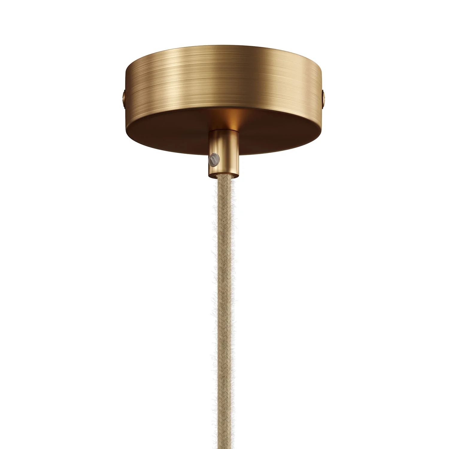 Pendelleuchte komplett mit Textilkabel und doppeltem Tub-E14 Lampenschirm aus Holz und Metall – Satiniertes Bronze - Image 2
