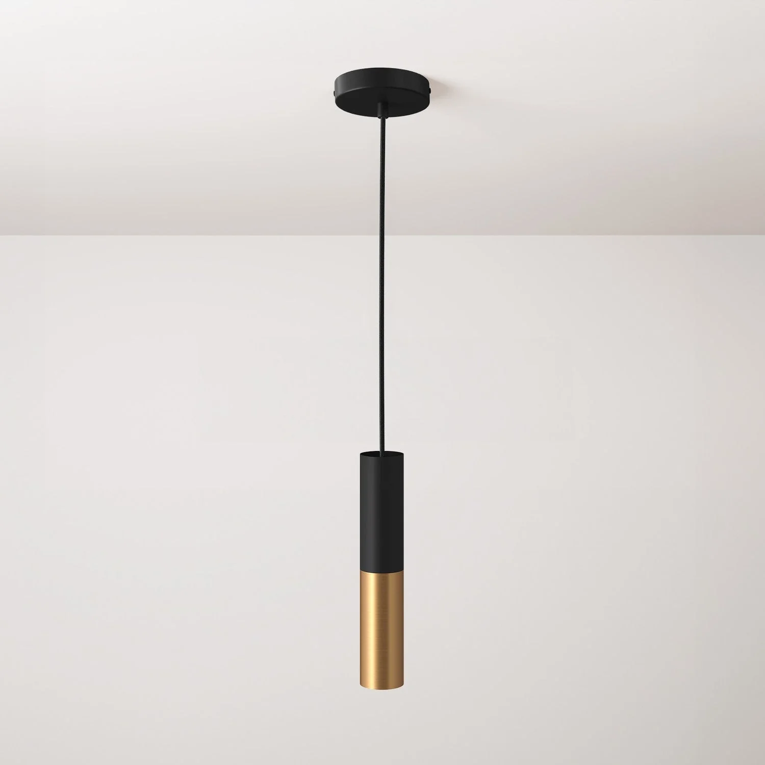 Komplette Pendelleuchte mit Textilkabel und doppeltem Tub-E14-Lampenschirm – Schwarz und Gebürstetes Bronze