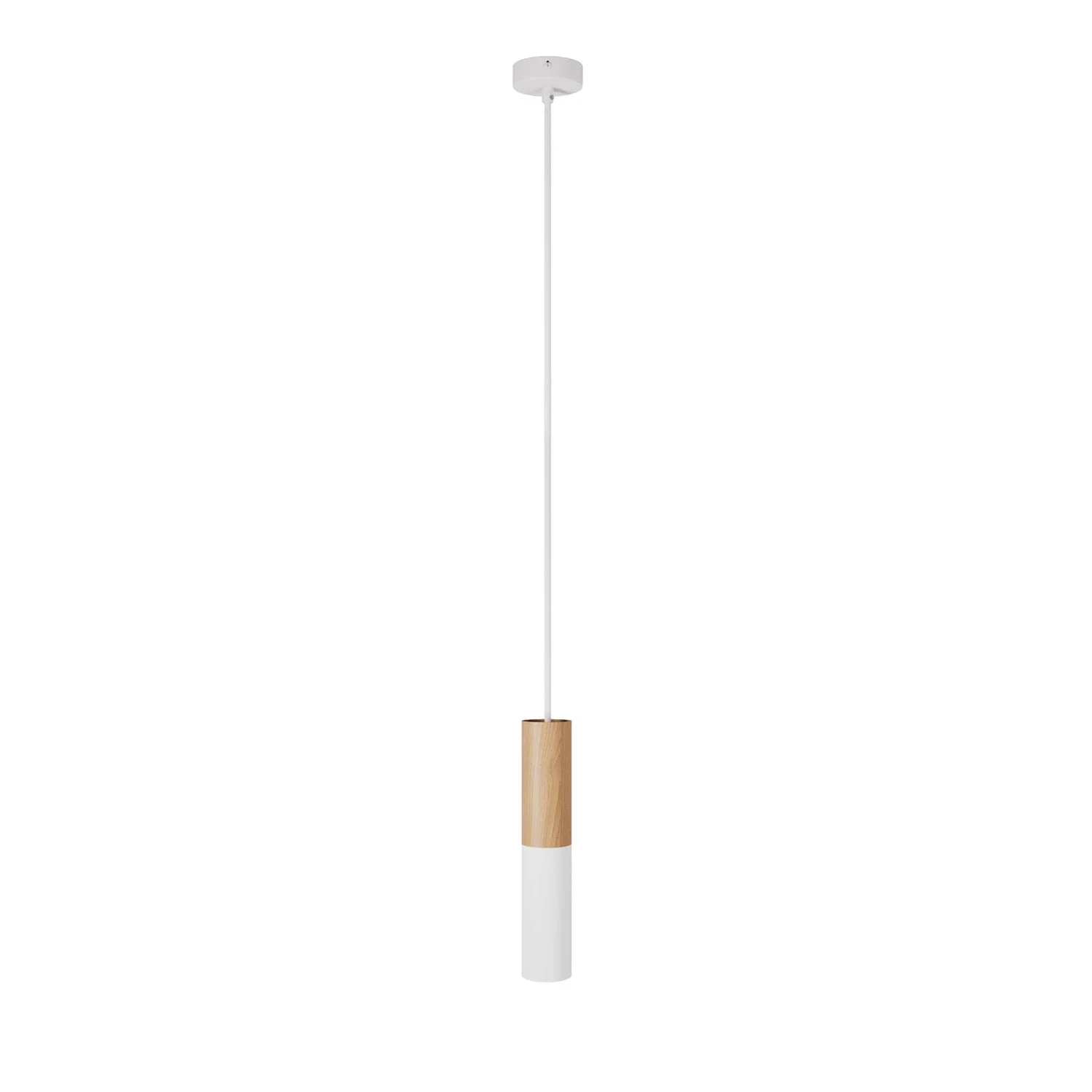 Pendelleuchte Made in Italy mit Textilkabel und doppeltem Tub-E14-Lampenschirm aus Holz und Metall – Mattweiß