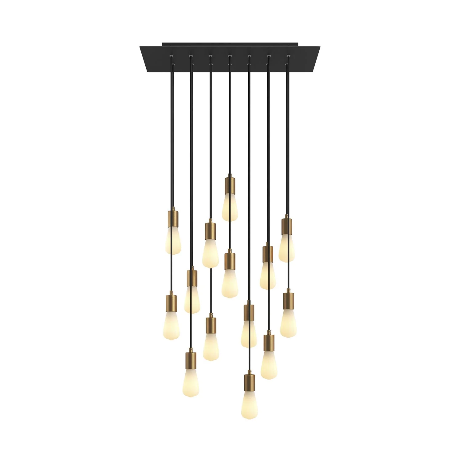Pendelleuchte mit 14 Abhängungen und rechteckigem XXL Rose-One 675 mm Baldachin mit Metall-Details – Mattschwarz