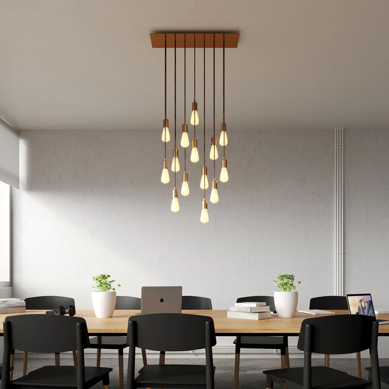 Pendelleuchte mit 14 Abhängungen und XXL Rose-One rechteckig 675 mm mit Metall-Optik – Satin-Kupfer - Image 2