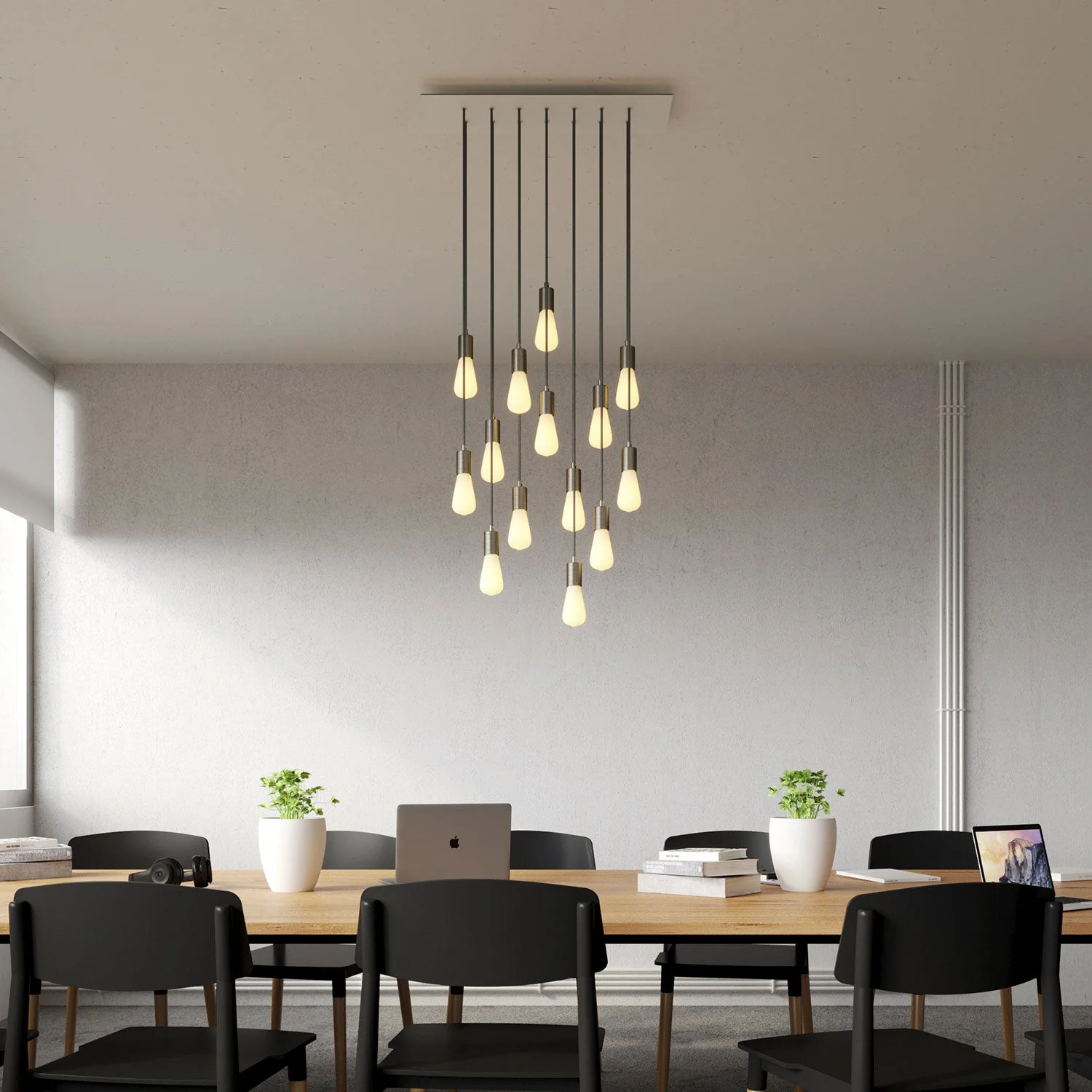 Pendelleuchte mit 14 Abhängungen mit XXL Rose-One Rechteck 675 mm mit Metall-Finish – Mattweiß - Image 2