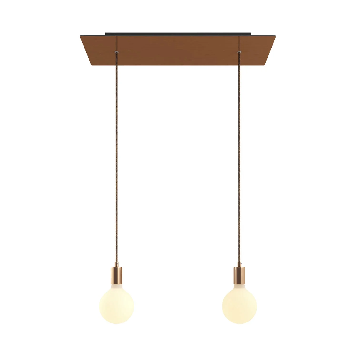 Pendelleuchte mit 2 Abhängungen und XXL Rose-One Rechteck 675 mm mit Metall-Finish – Satin Kupfer