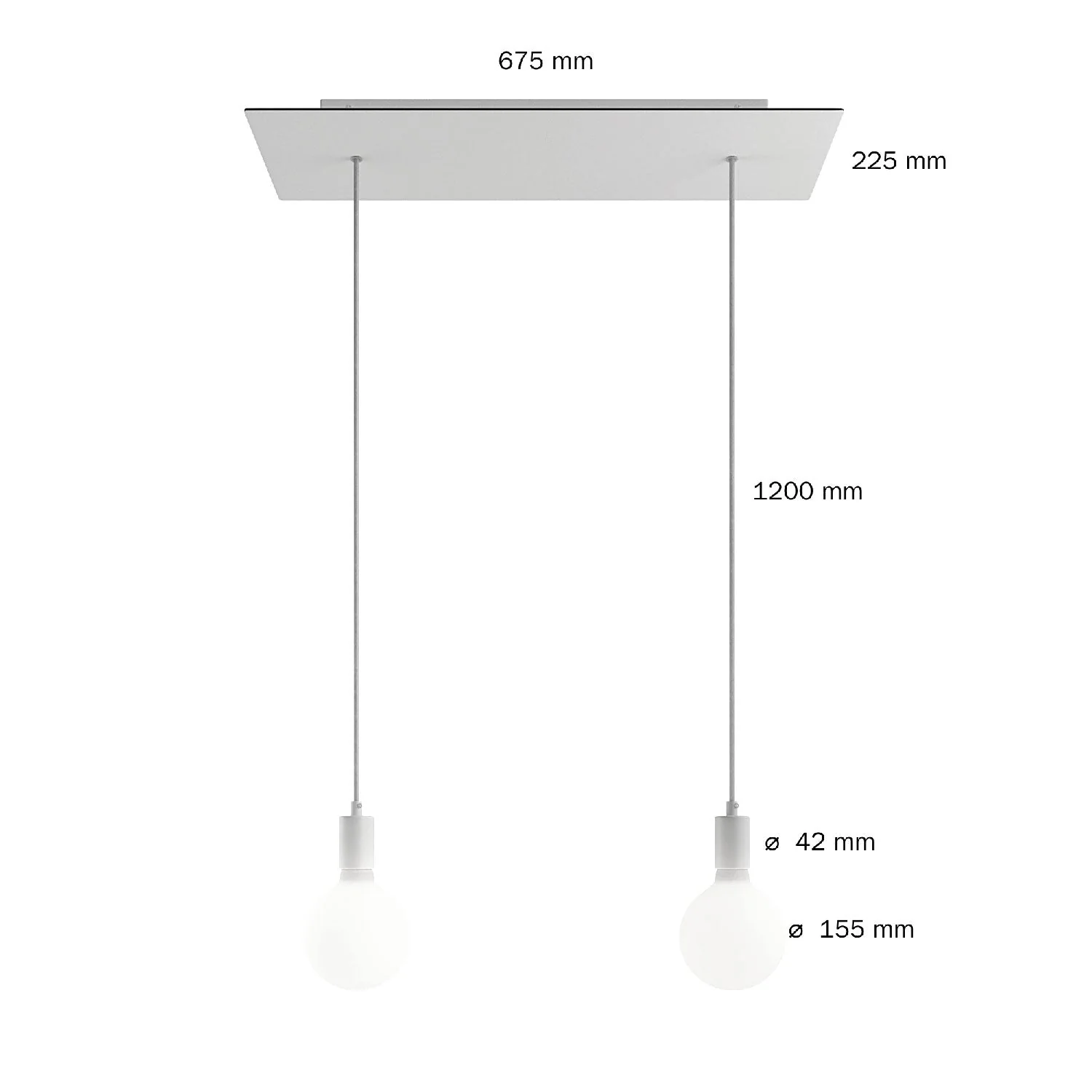 Pendelleuchte mit 2 Abhängungen und XXL Rose-One Rechteckig 675 mm mit Metallfinishes – Matt-Schwarz - Image 6