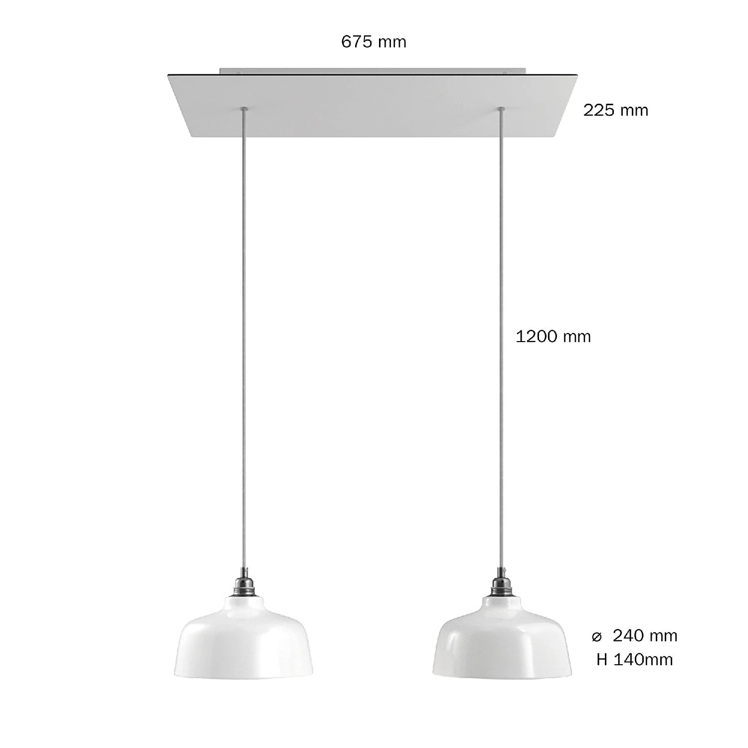 Pendelleuchte mit 2 Abhängungen und XXL Rose-One rechteckig 675 mm mit Coppa-Schirm – Matt Schwarz - Image 6