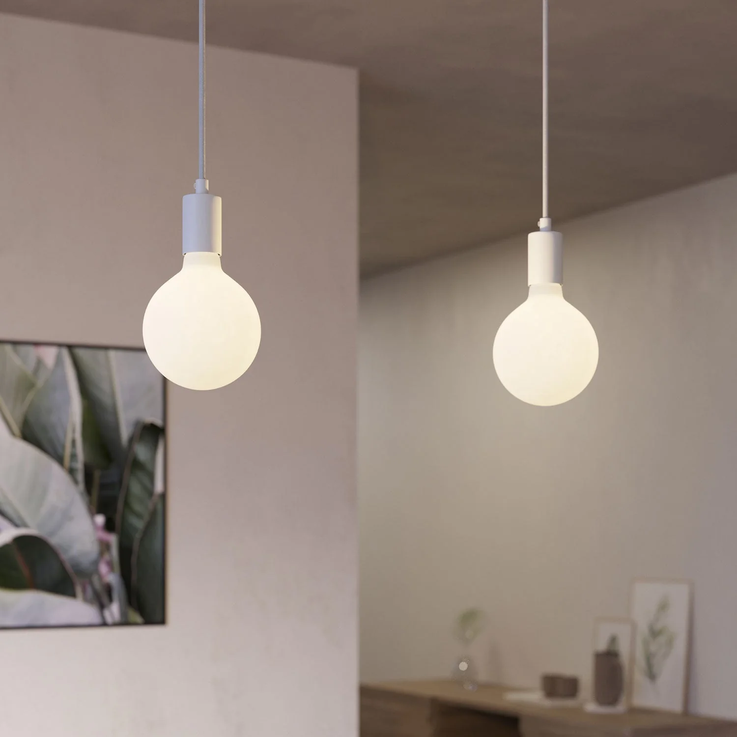 Pendelleuchte mit 2 Abhängungen und XXL Rose-One rechteckig 675 mm in Metall-Optik – Mattweiß - Image 3