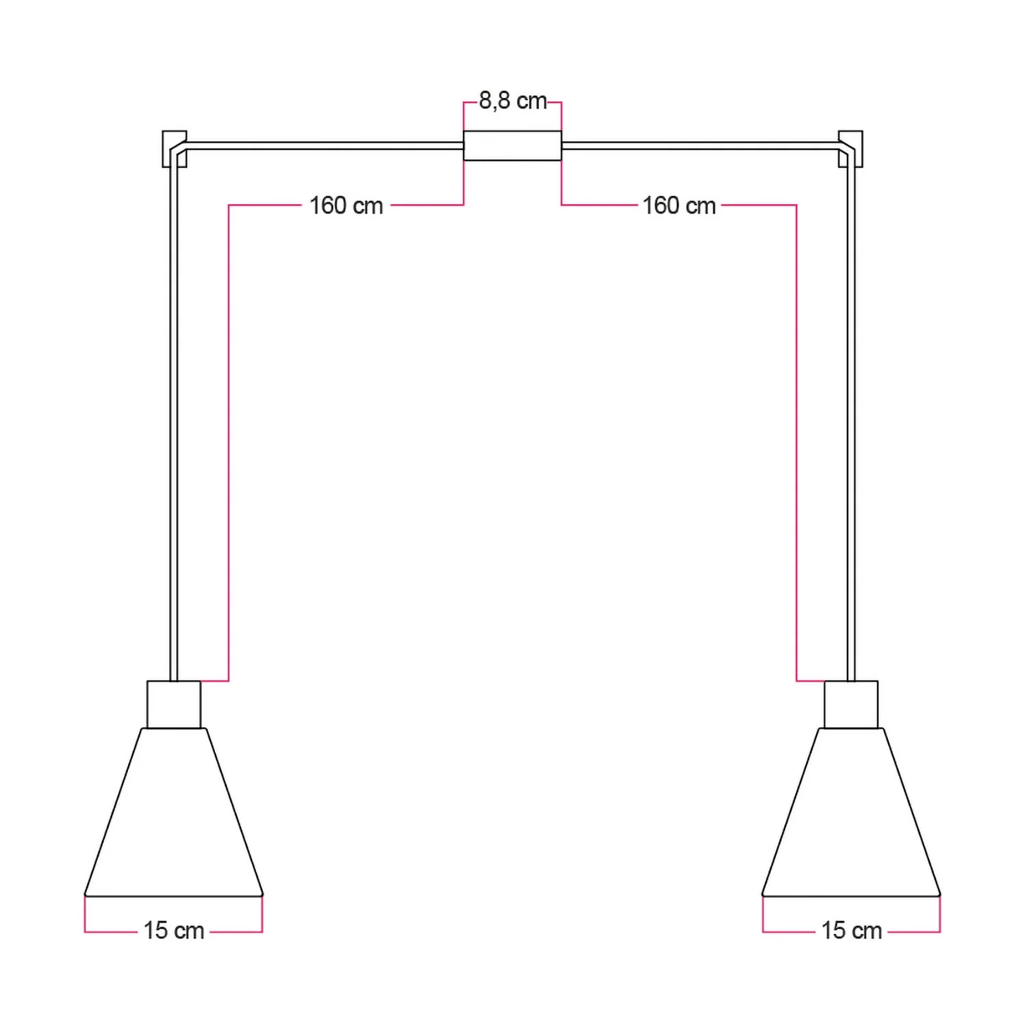 Pendelleuchte mit 2 Abhängungen und konischen Lampenschirmen aus Holz – Satin-Bronze - Image 4