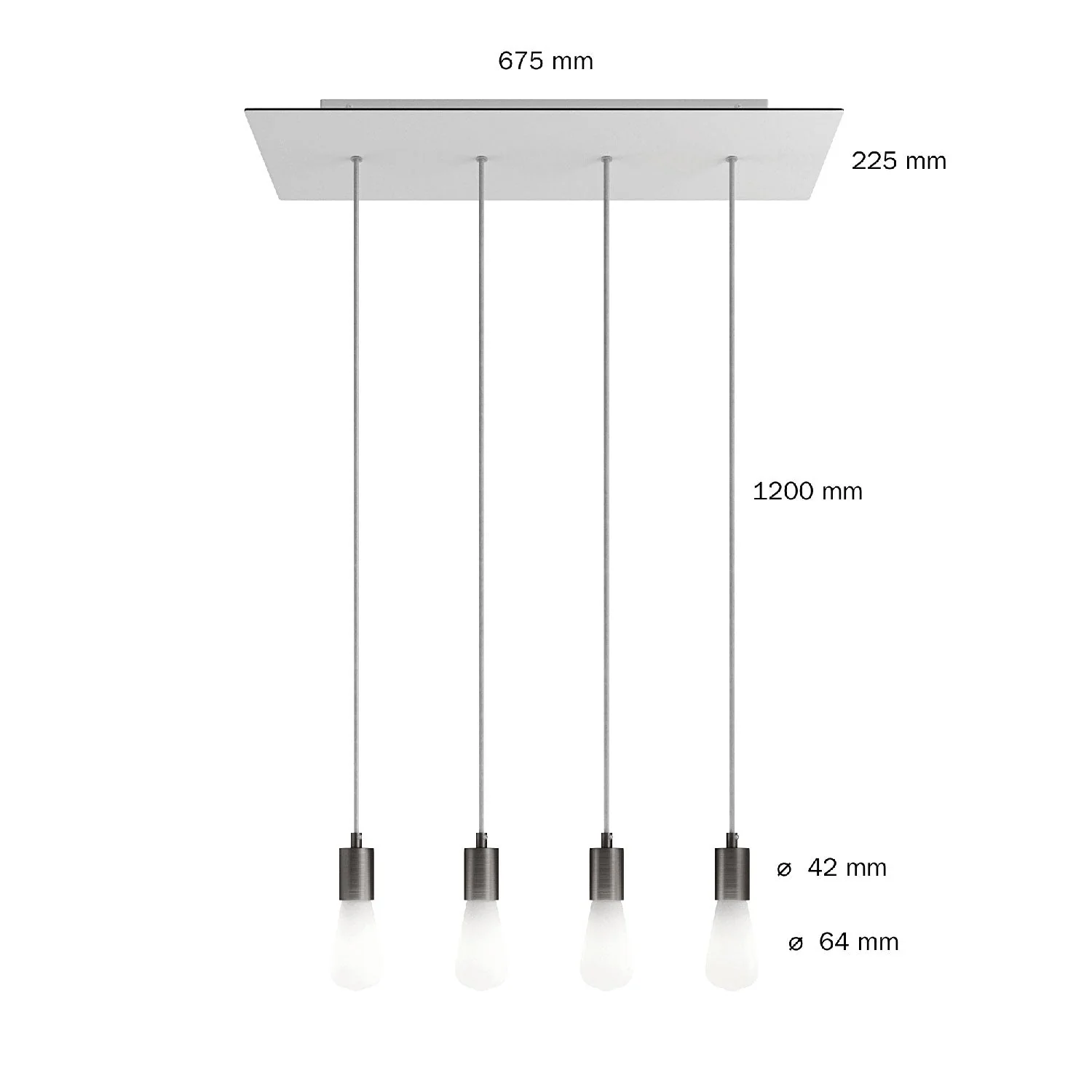 Pendelleuchte mit 4 Abhängungen und XXL Rose-One rechteckig 675 mm mit Metallfinish – Satinierter Stahl - Image 6