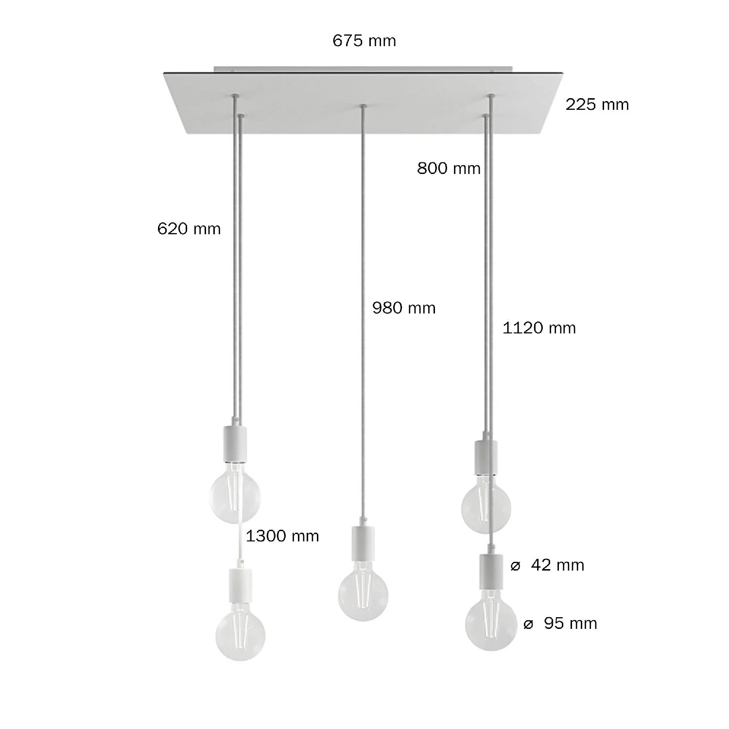 Pendelleuchte mit 5 Abhängungen und XXL Rose-One rechteckig 675 mm mit Metallbeschlägen – Mattweiß - Image 6
