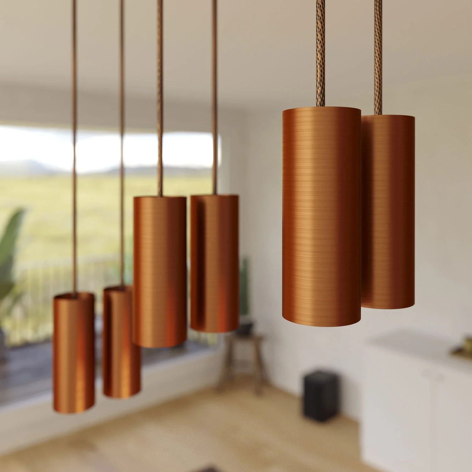 Pendelleuchte mit 6 Abhängungen und XXL Rose-One rechteckig 675 mm mit Metallschirm Tub-E14 – satiniertes Kupfer - Image 3