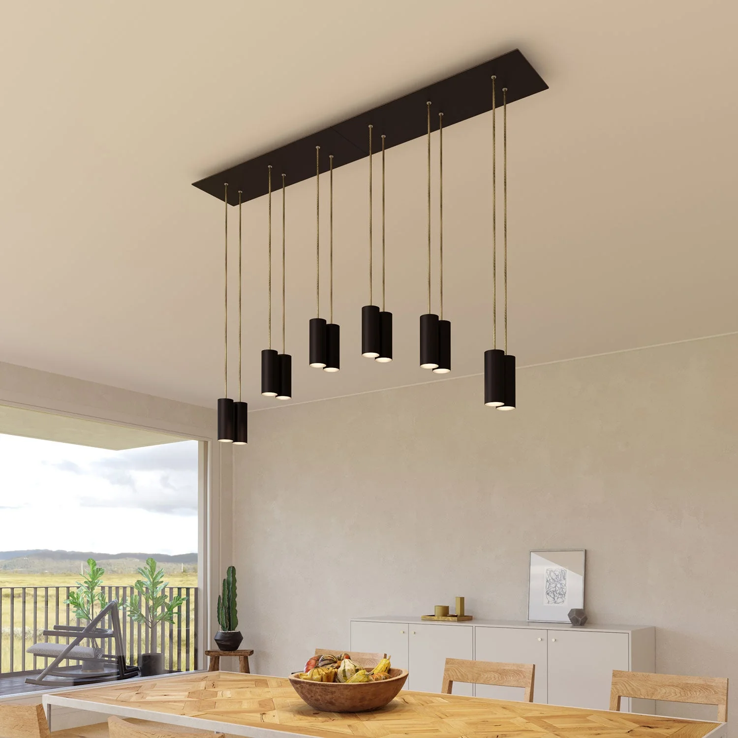 Pendelleuchte mit 6 Abhängungen und XXL Rose-One rechteckig 675 mm mit Lampenschirm aus Metall Tub-E14 – Mattschwarz - Image 2