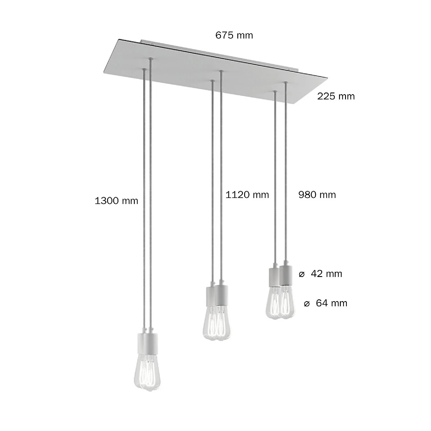 Pendelleuchte mit 6 Abhängungen und XXL Rose-One, rechteckig 675 mm, mit Metallakzenten – Mattschwarz - Image 6