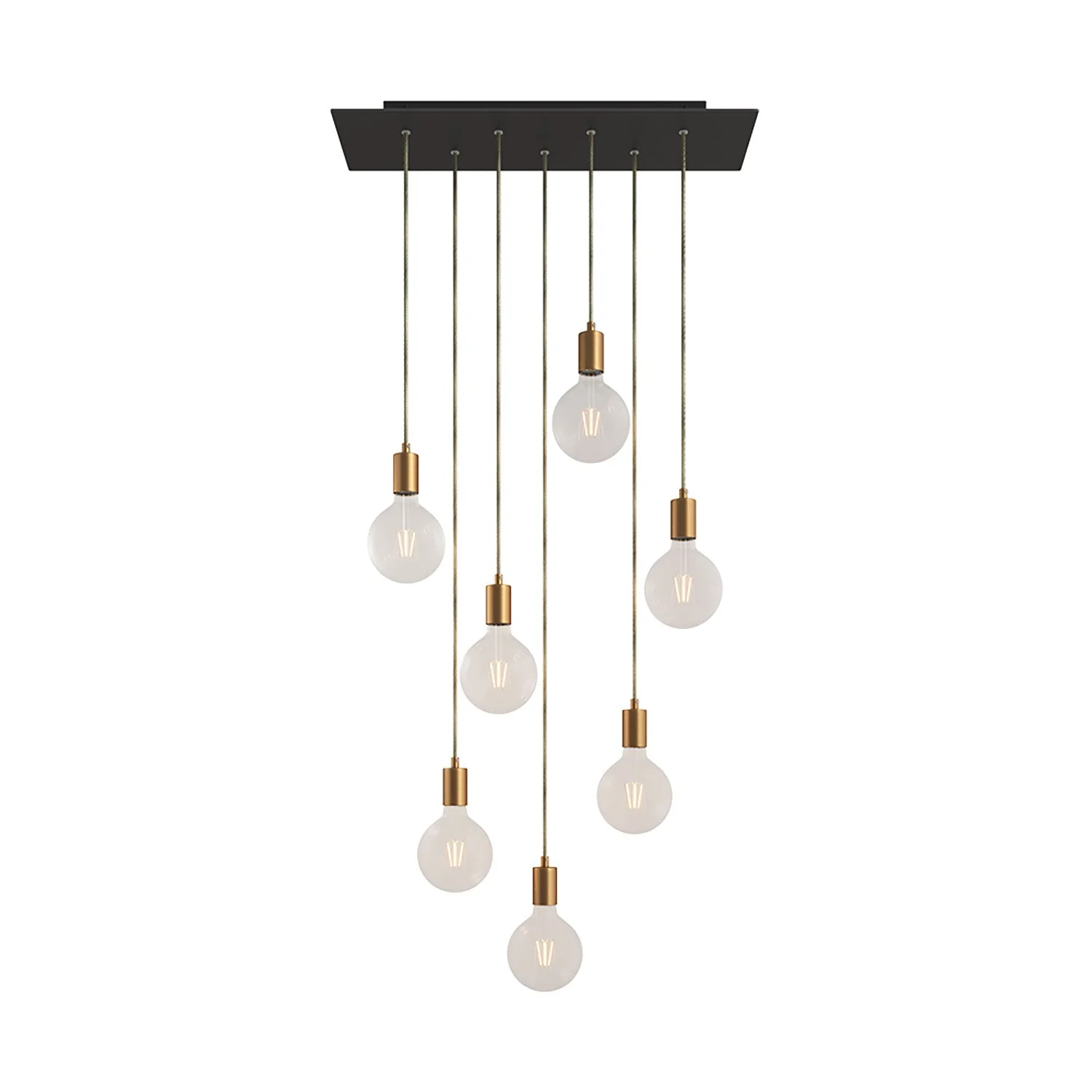 Pendelleuchte mit 7 Abhängungen und XXL Rose-One Rechteck 675 mm mit Metall-Finish – Matt schwarz