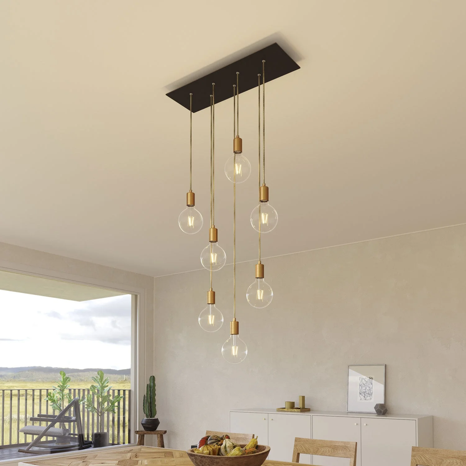 Pendelleuchte mit 7 Abhängungen und XXL Rose-One Rechteck 675 mm mit Metall-Finish – Matt schwarz - Image 2