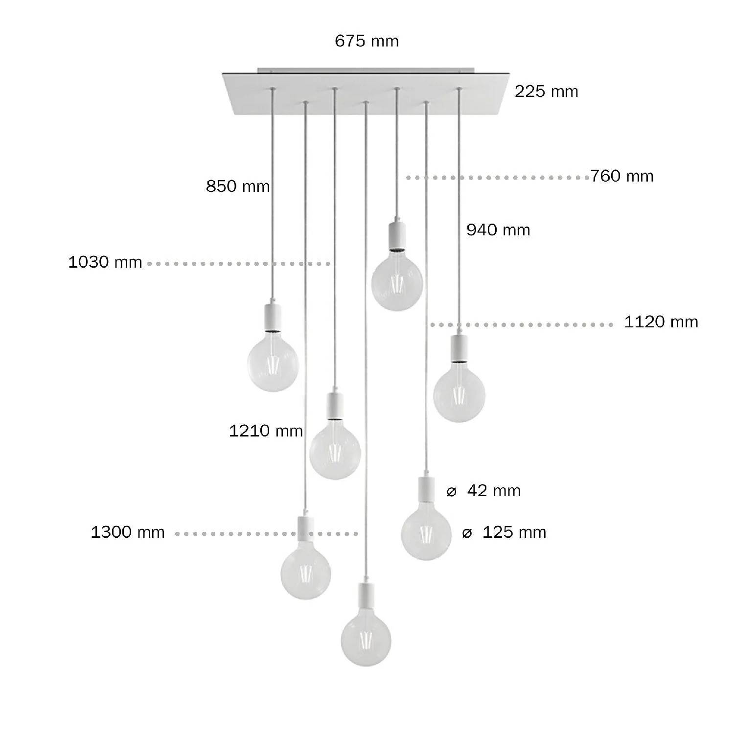 Pendelleuchte mit 7 Abhängungen und XXL Rose-One Rechteck 675 mm mit Metall-Finish – Matt schwarz - Image 6