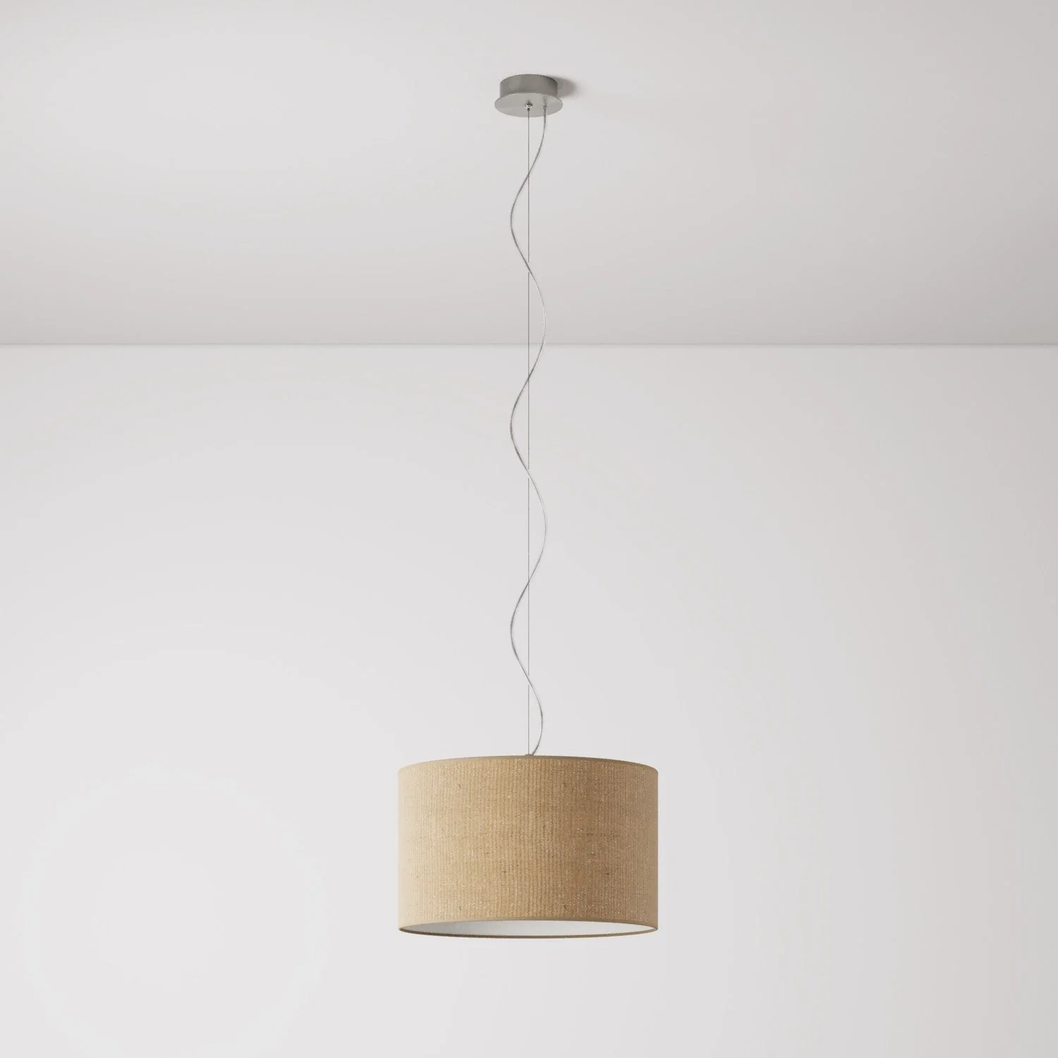 Pendelleuchte mit zylinderförmigem Stoffschirm Cilindro Small – Made in Italy – Naturjute