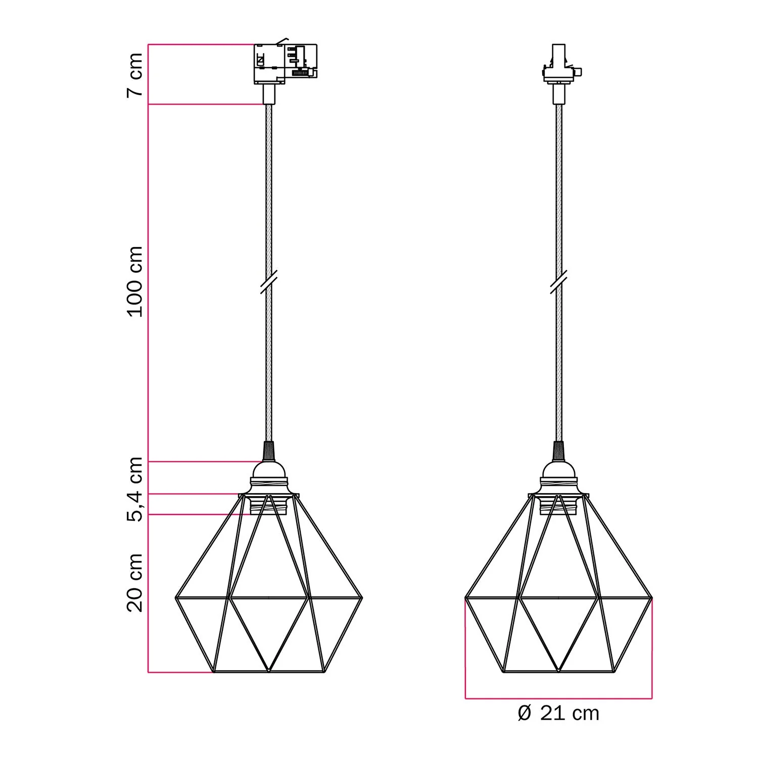 Pendelleuchte mit Diamond-Käfigschirm für Schienensysteme – Schwarz - Image 6