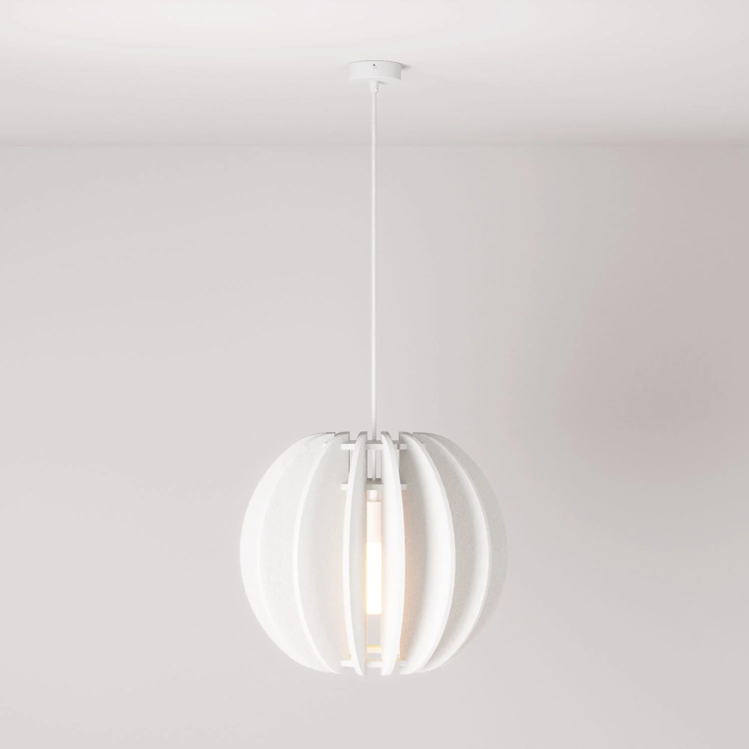 Pendelleuchte mit elliptischem LAMPSHADE aus schallabsorbierendem Material – Weiß meliert