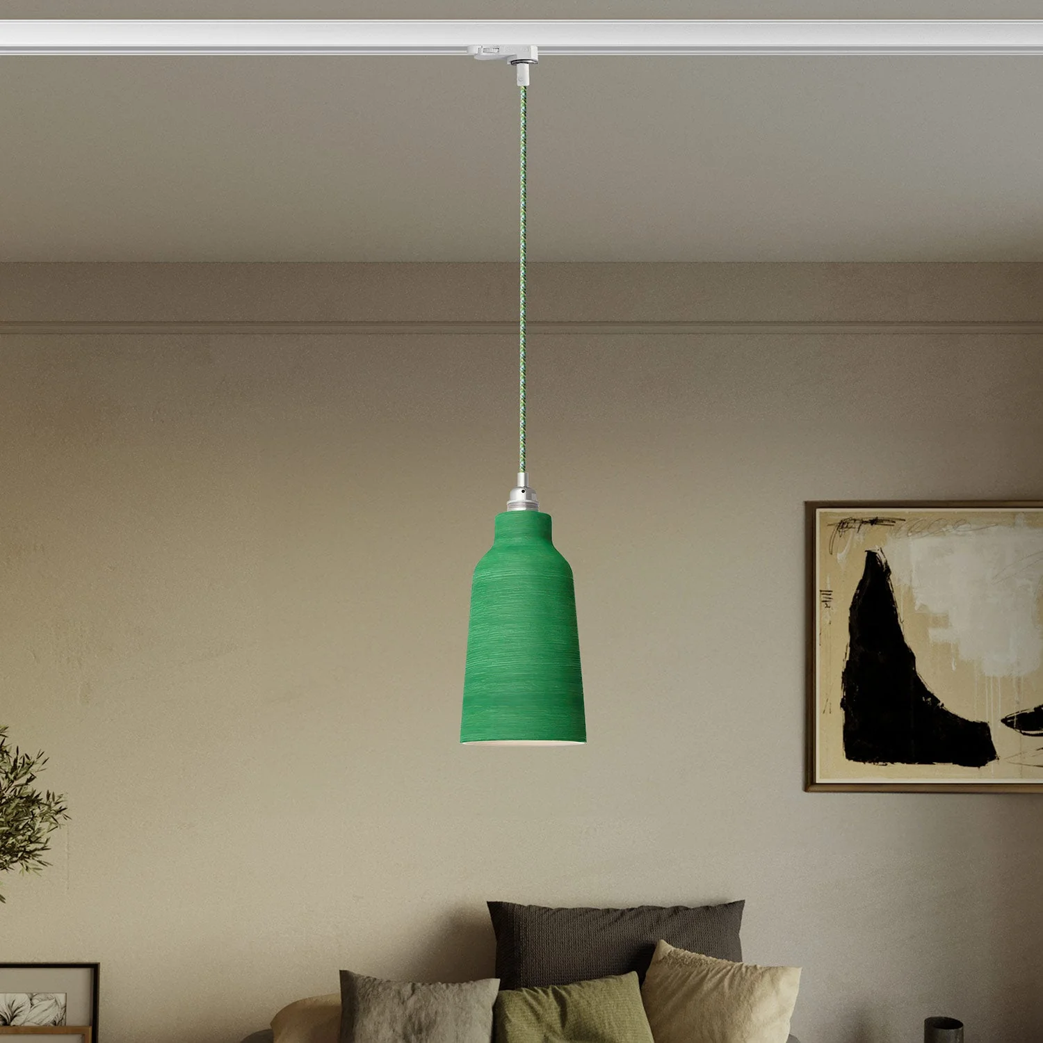 Pendelleuchte mit Flaschenlampenschirm und Schienenadapter – Gestreift Evergreen - Image 2