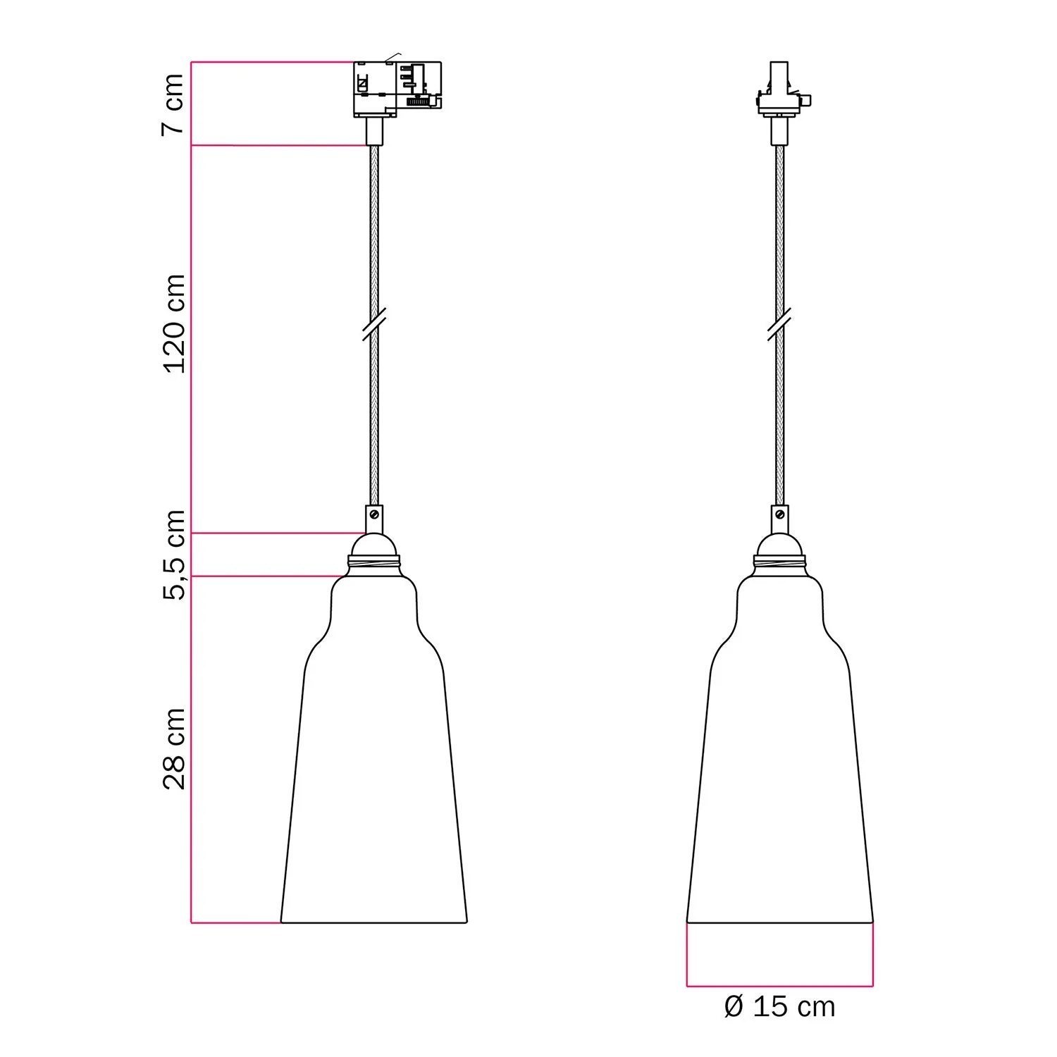 Pendelleuchte mit Flaschenlampenschirm und Schienenadapter – Gestreift Evergreen - Image 6