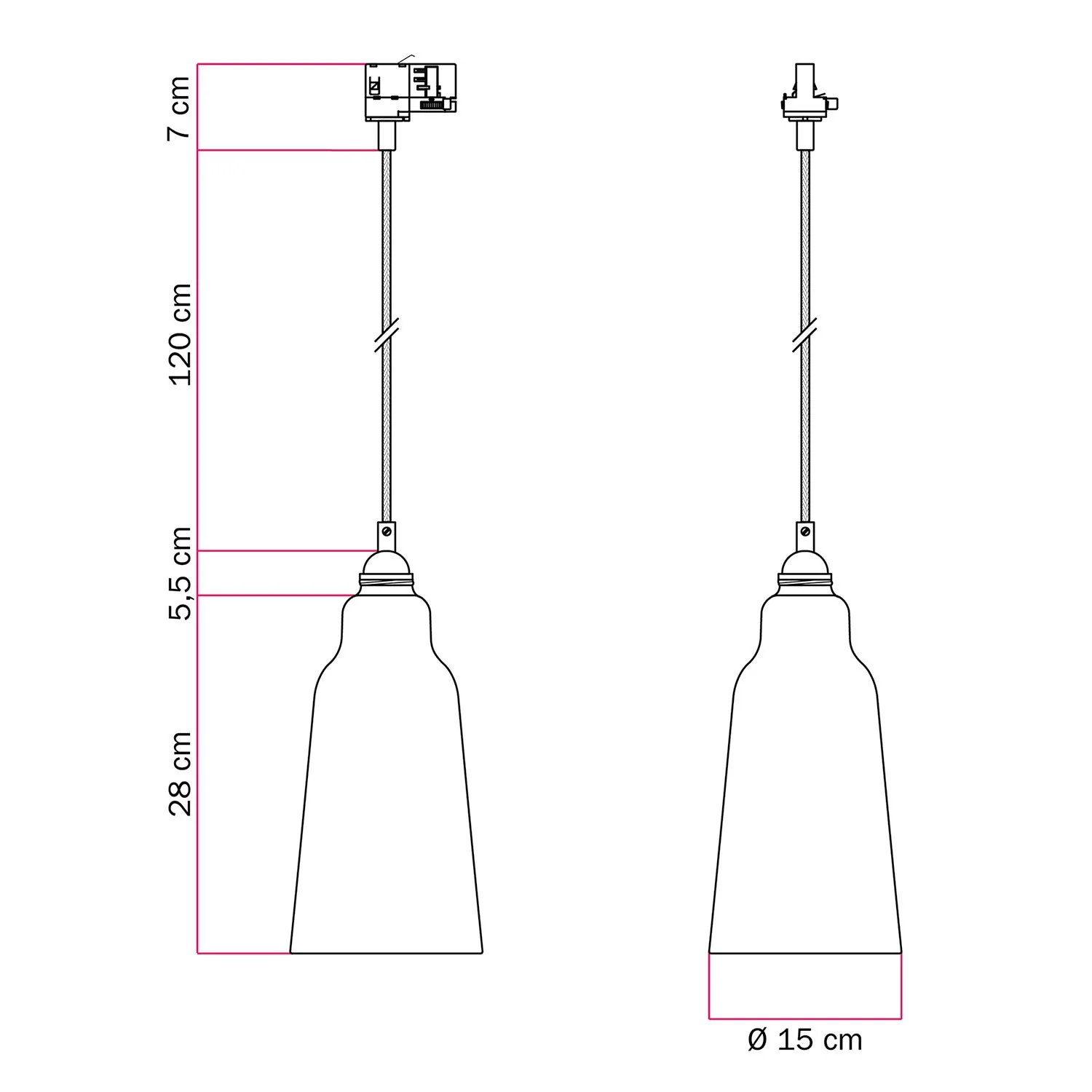 Hängelampe mit Flaschenschirm und Schienenadapter – Cortenoptik - Image 6