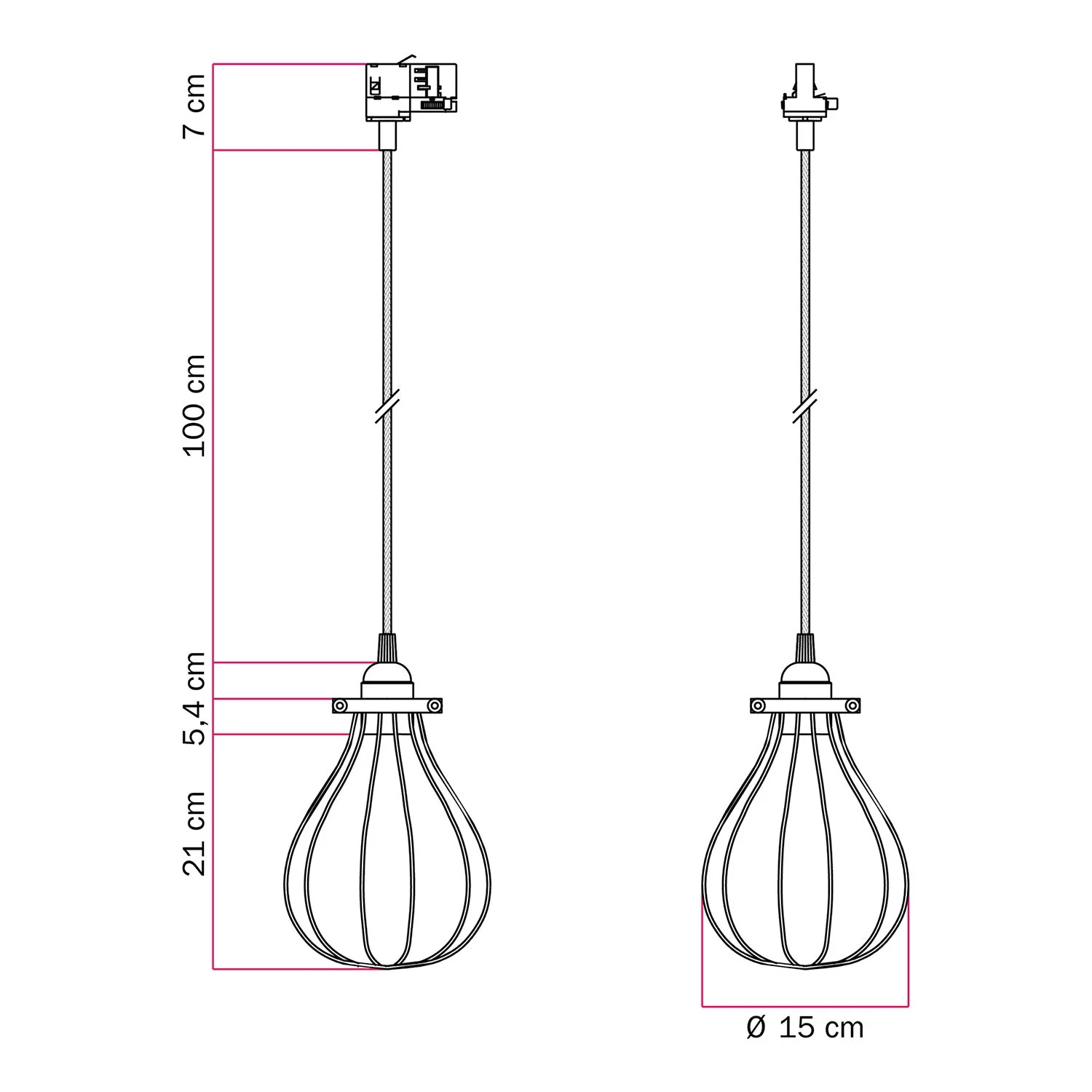 Aufhängung mit Käfigschirm Drop für Schienensystem – Schwarz - Image 6