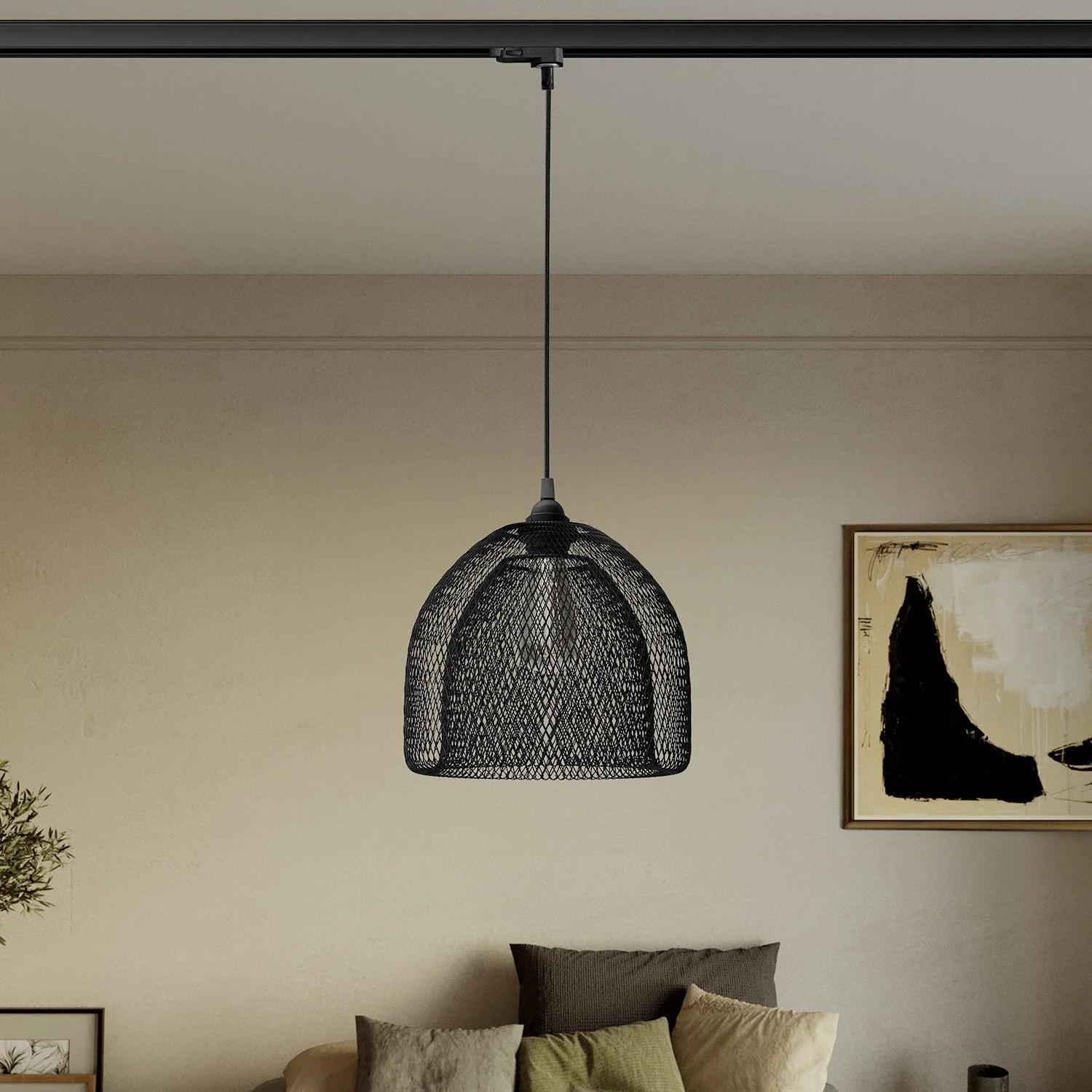 Pendelleuchte mit Ghostbell XL Gitter-Schirm für Schienensysteme – Schwarz - Image 2