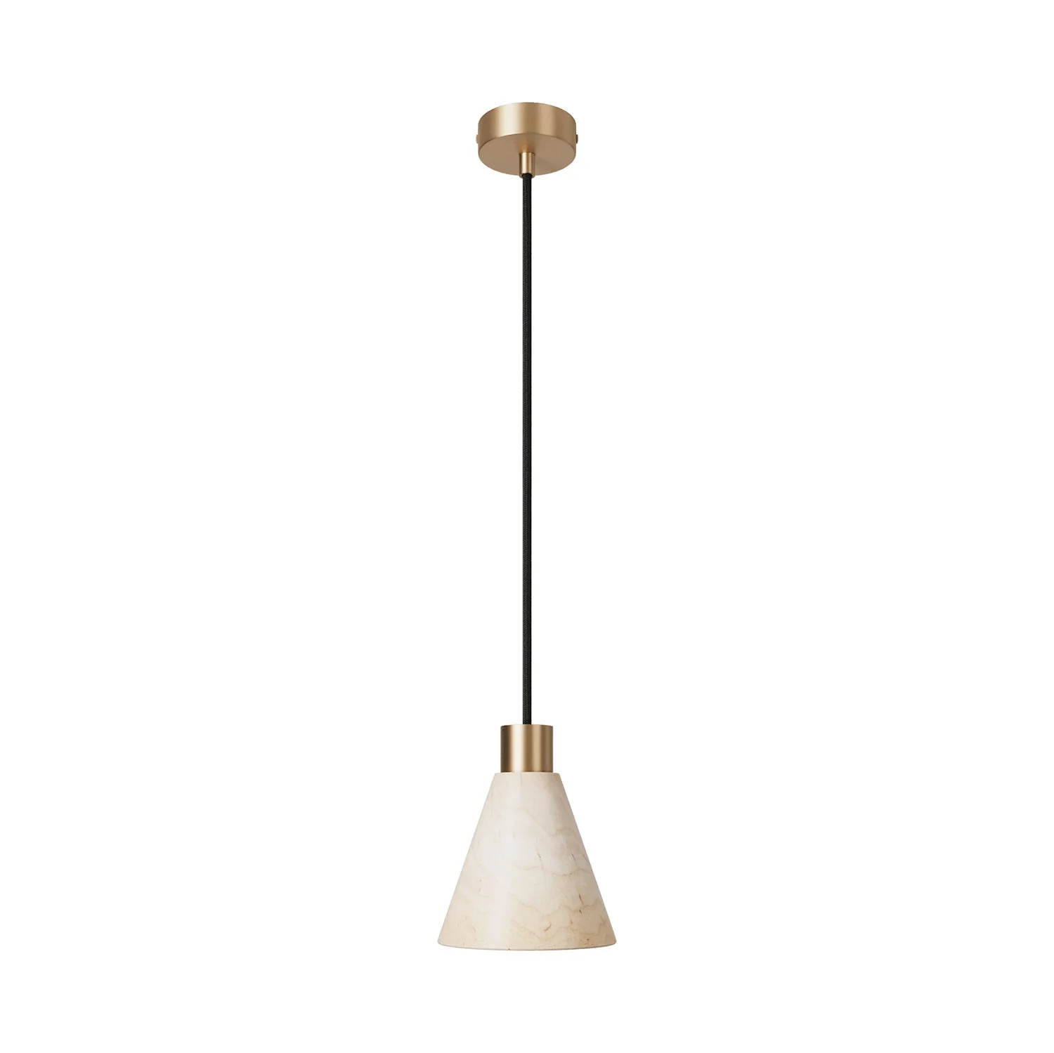 Pendelleuchte mit konischem Lampenschirm aus Holz - Satinbronze