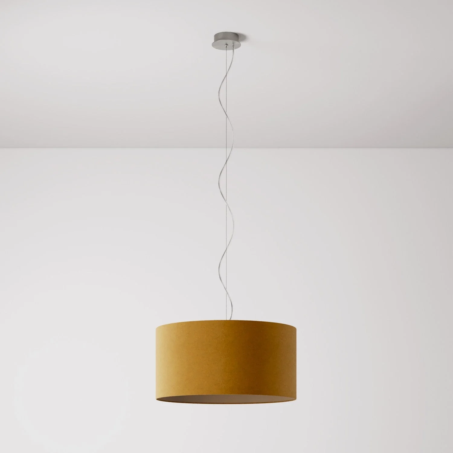 Pendelleuchte mit zylindrischem Schirm Medium – Made in Italy – Senfgelbe Wolle
