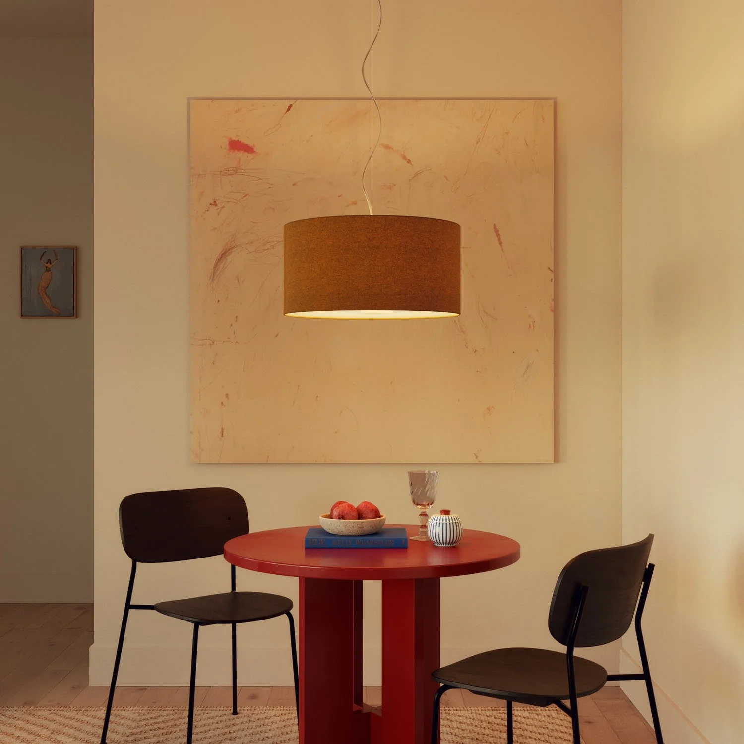 Pendelleuchte mit zylindrischem Schirm Medium – Made in Italy – Senfgelbe Wolle - Image 2