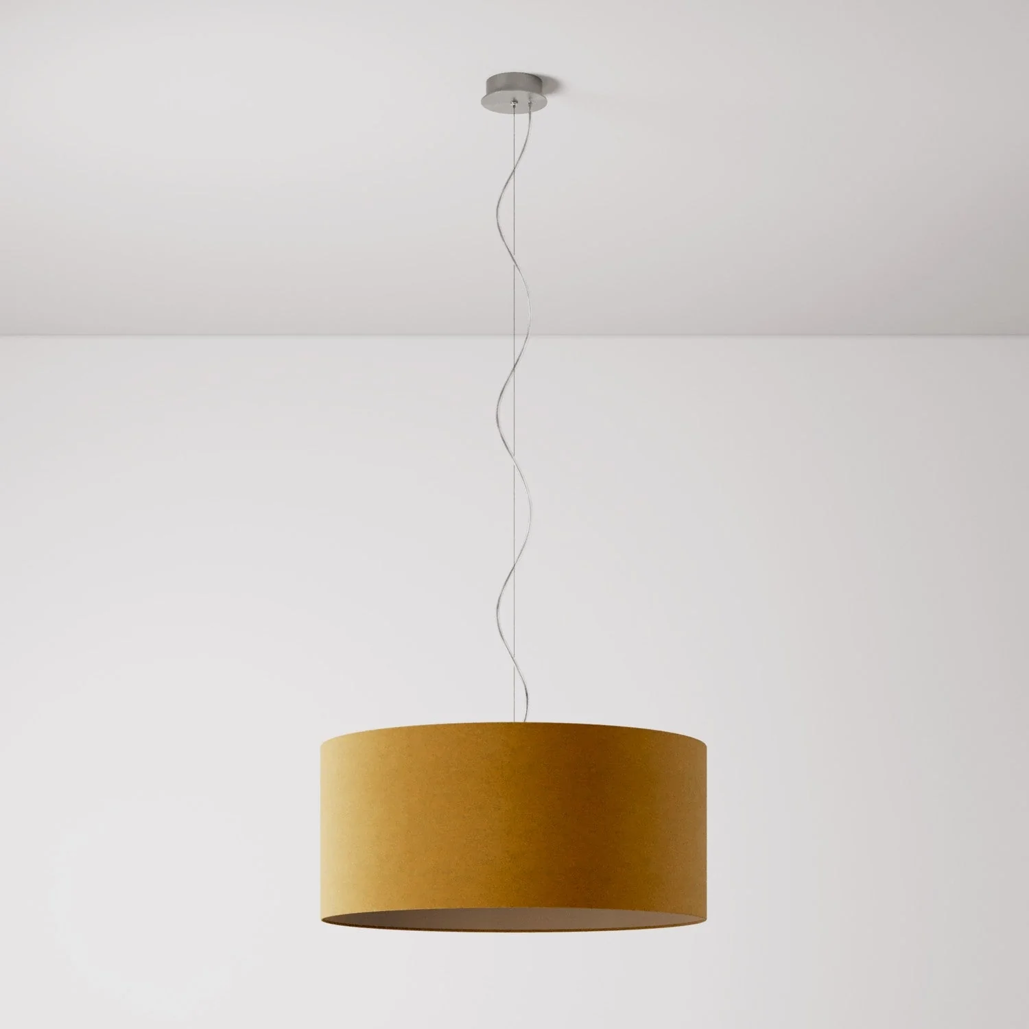 Pendelleuchte mit großem Stoffschirm Cilindro Large – Made in Italy – Senfgelb