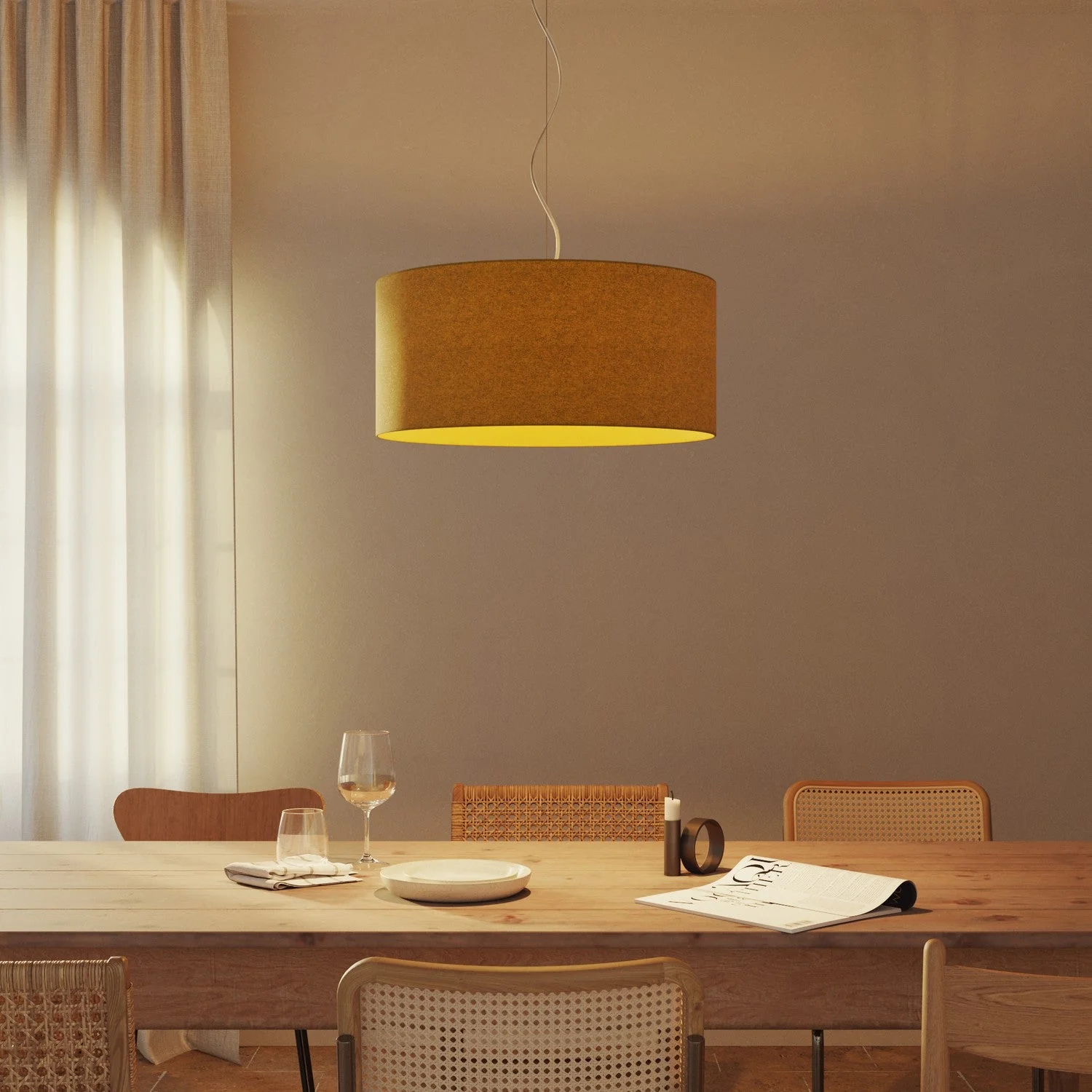 Pendelleuchte mit großem Stoffschirm Cilindro Large – Made in Italy – Senfgelb - Image 2