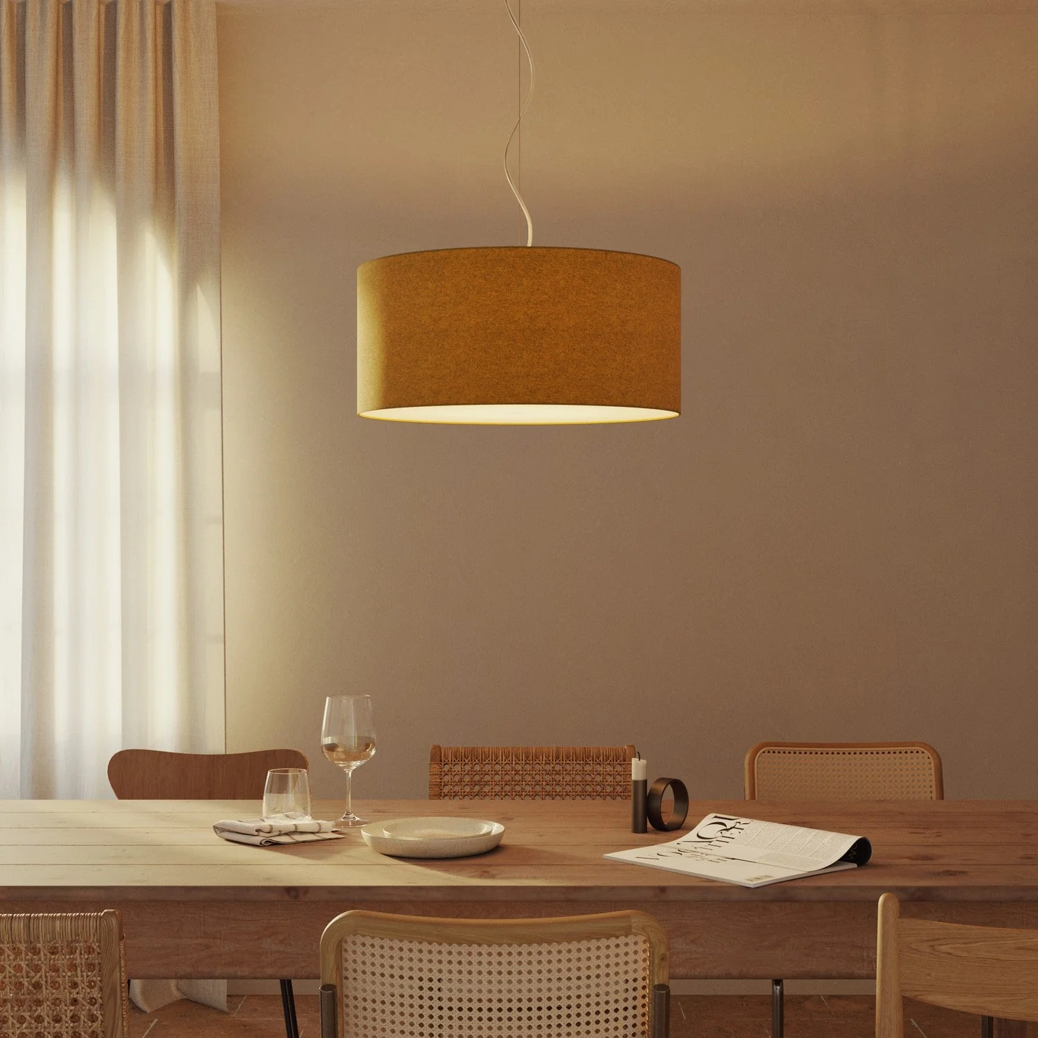 Pendelleuchte mit großem Stoffschirm Cilindro Large – Made in Italy – Senfgelb - Image 8