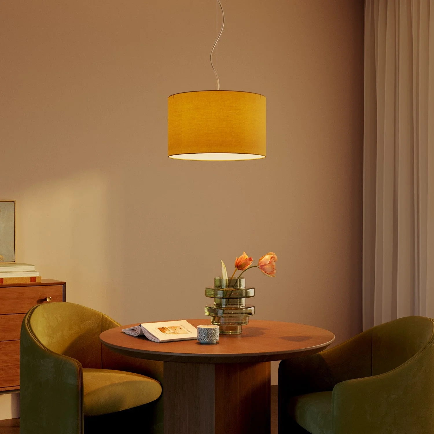 Pendelleuchte mit Lampenschirm aus Stoff Zylinder Small Arenal Gold – Made in Italy - Image 2