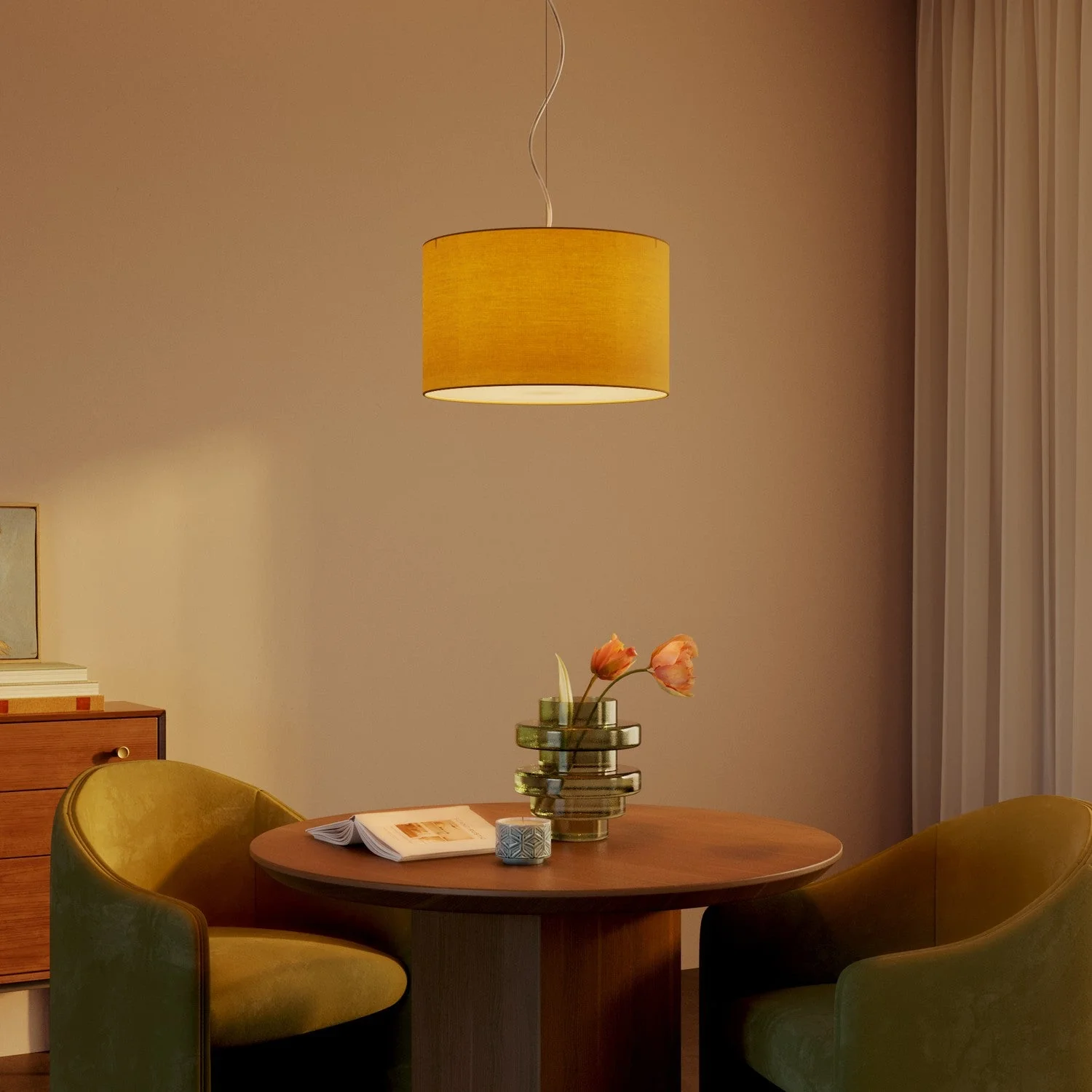 Pendelleuchte mit Lampenschirm aus Stoff Zylinder Small Arenal Gold – Made in Italy - Image 8