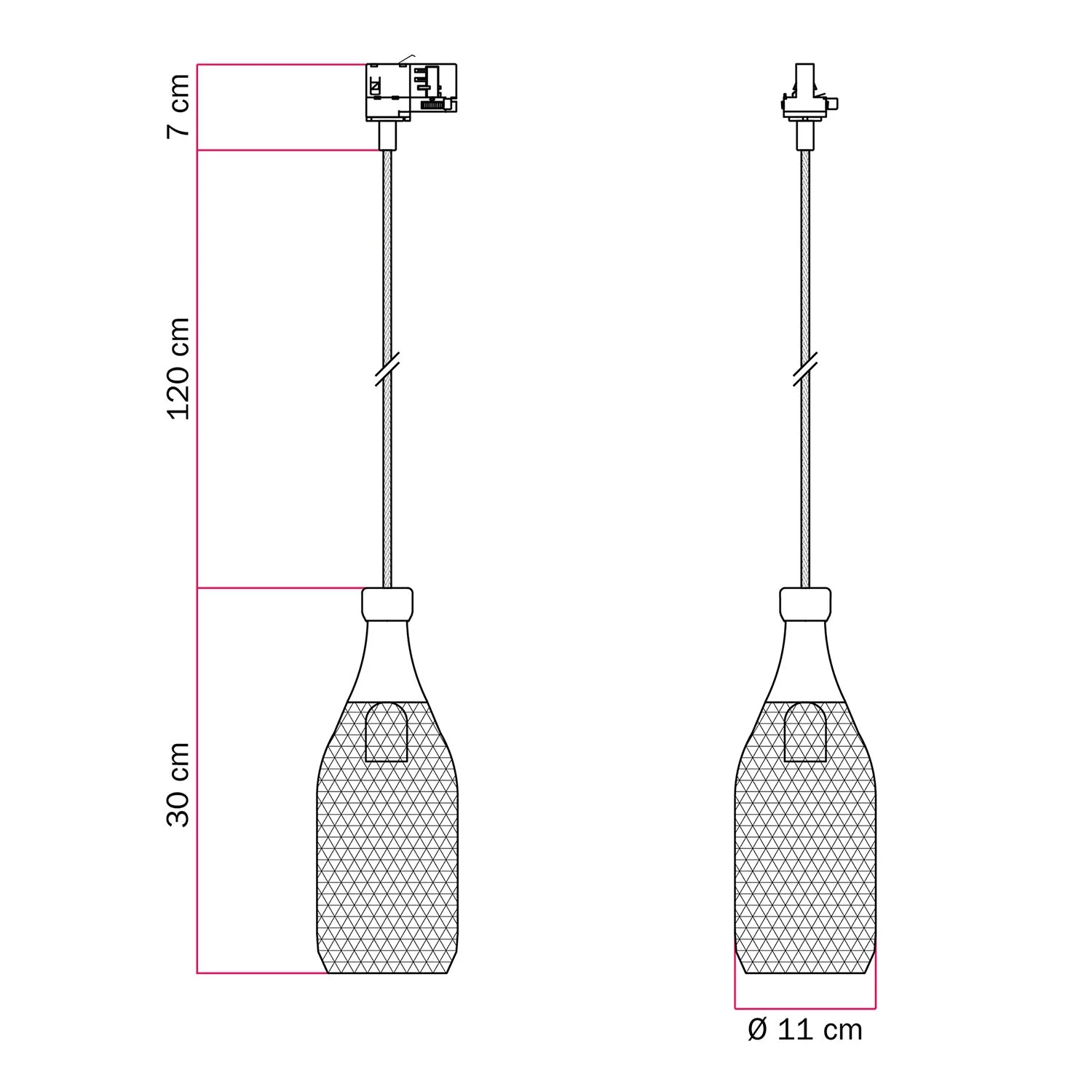Pendelleuchte mit Magnum-Flaschenschirm für Schienen – Schwarz - Image 6