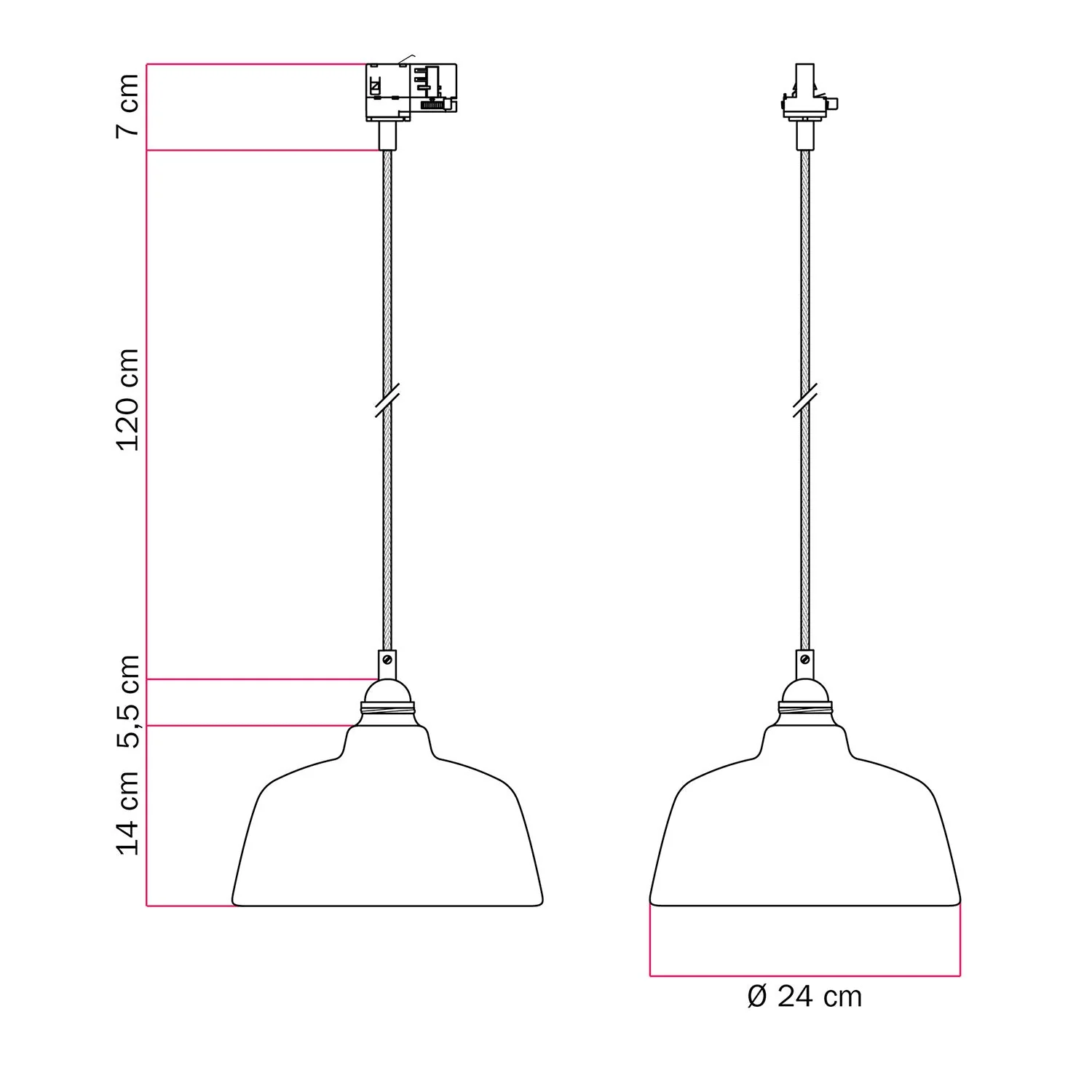 Pendelleuchte mit Coppa-Lampenschirm und Adapter für Schienensystem – Evergreen gestreift - Image 6